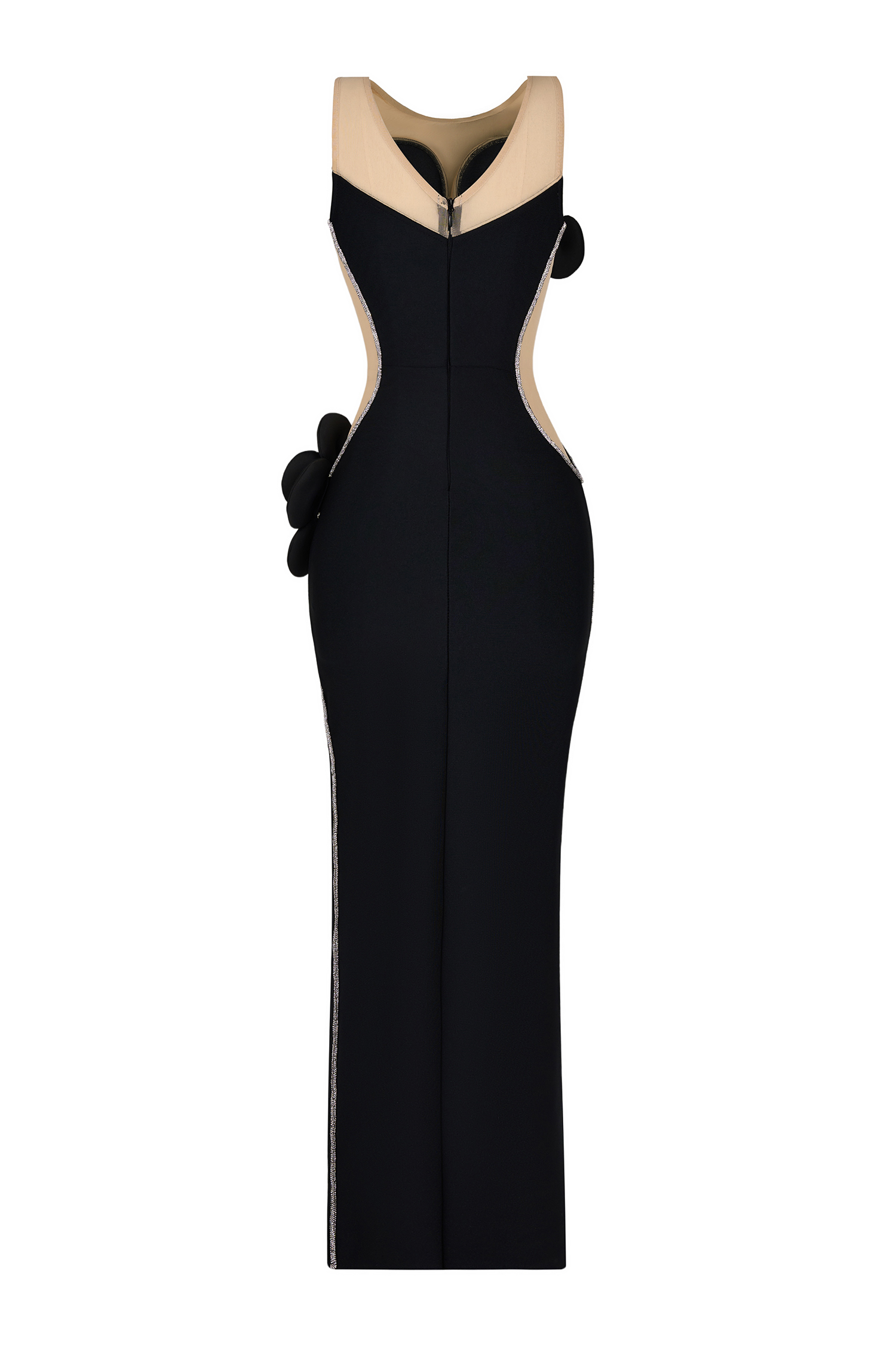 3D Flower Rhinestone Sleeveless Split Midi Dress