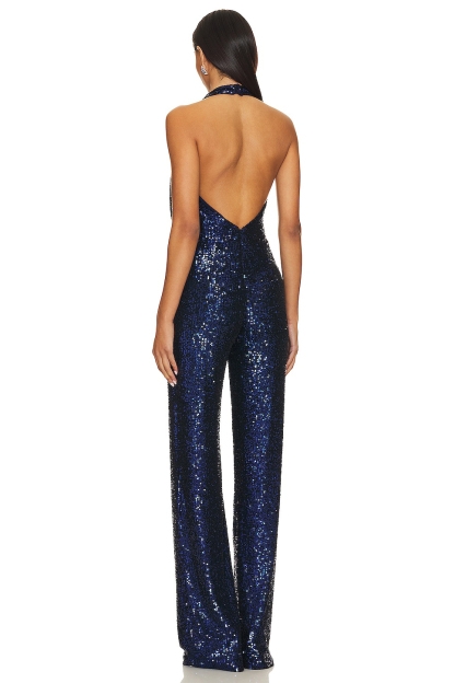 Sequin Halter Neck Backless Hight Waist Jumpsuit
