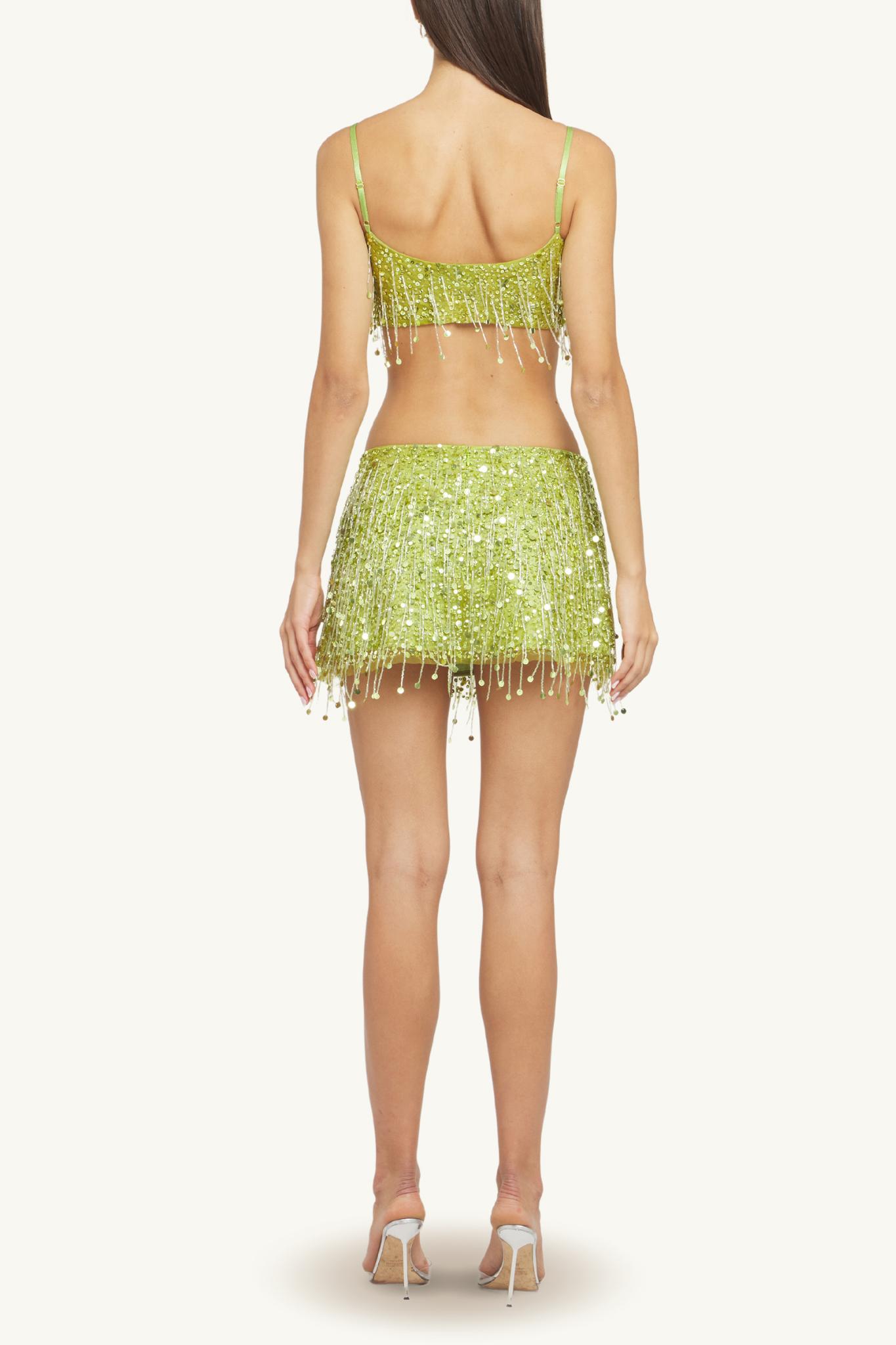 Sequin Tassel Slip Top & Low Waist Mini Skirt Set