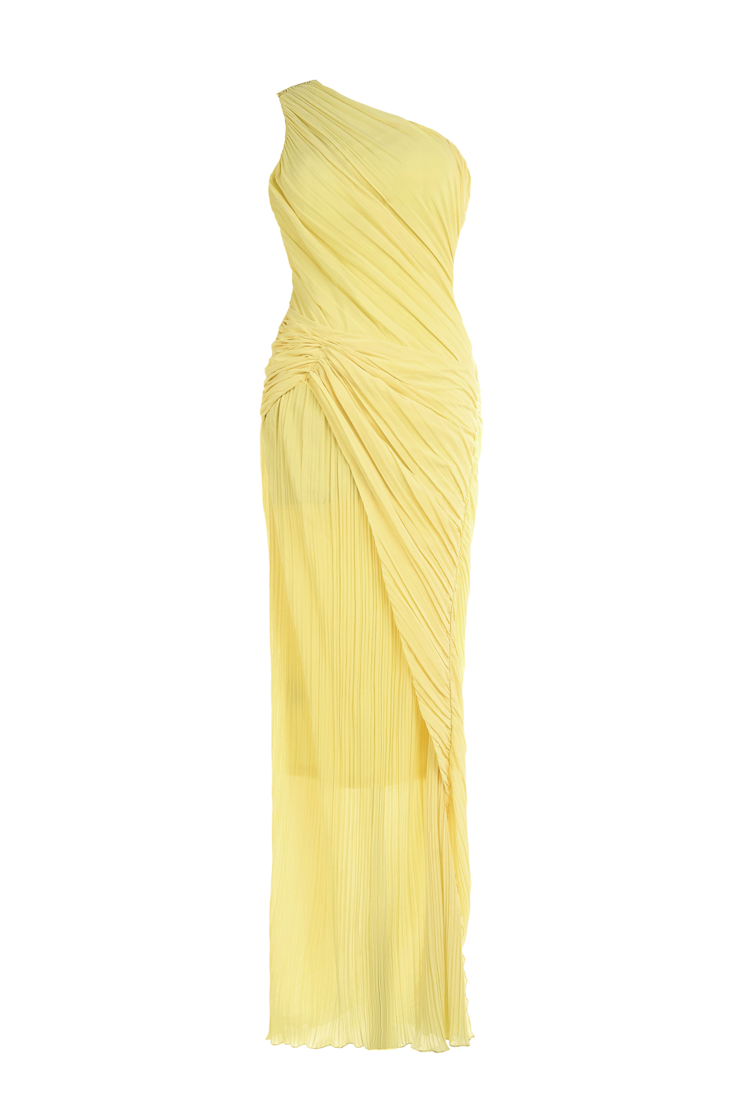 One-Shoulder Gathering Slit Maxi Dress