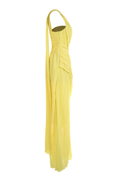 One-Shoulder Gathering Slit Maxi Dress