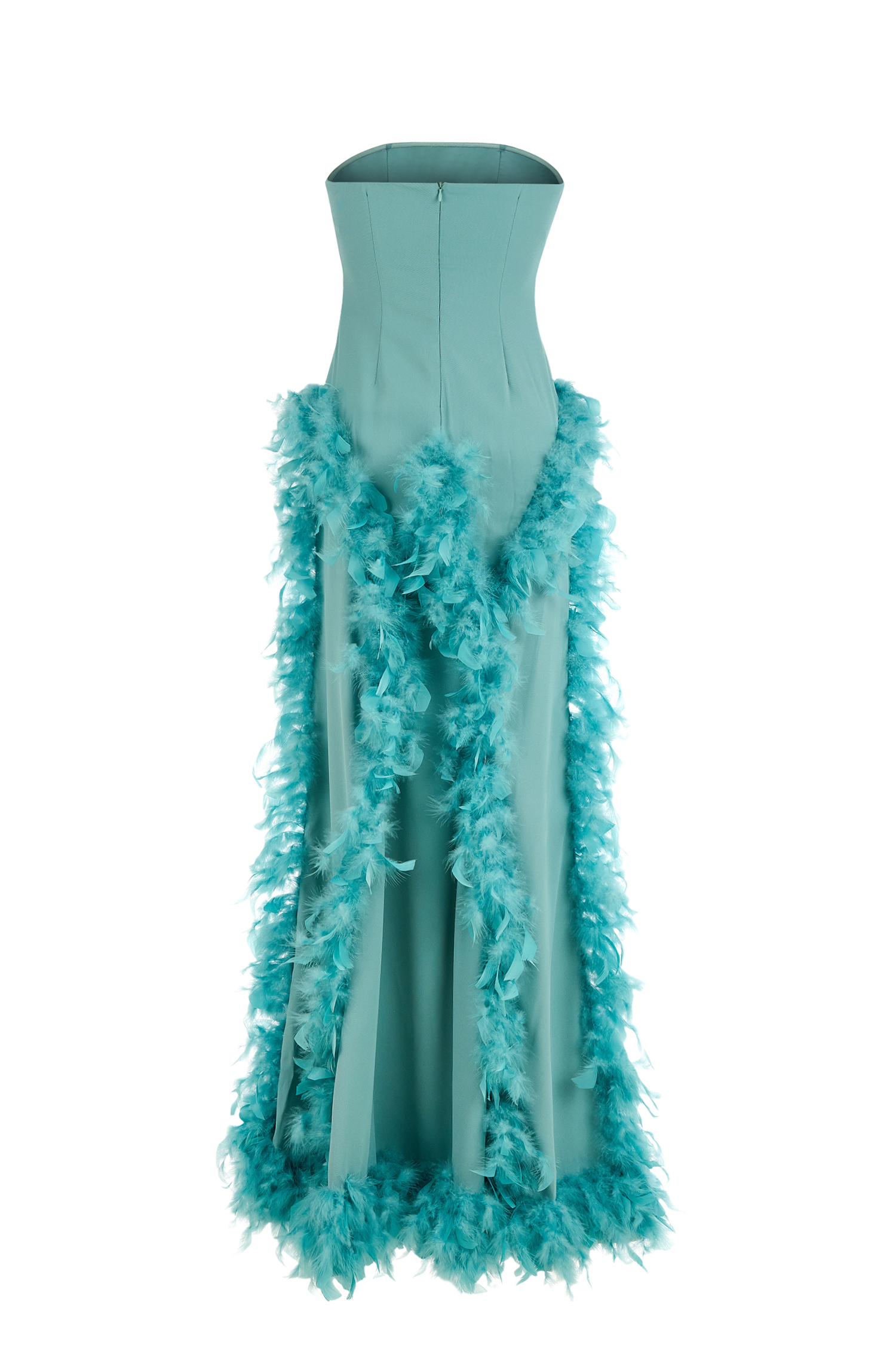 Feather Off-Shoulder Slit Maxi Dress