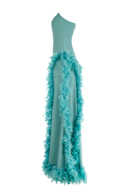 Feather Off-Shoulder Slit Maxi Dress