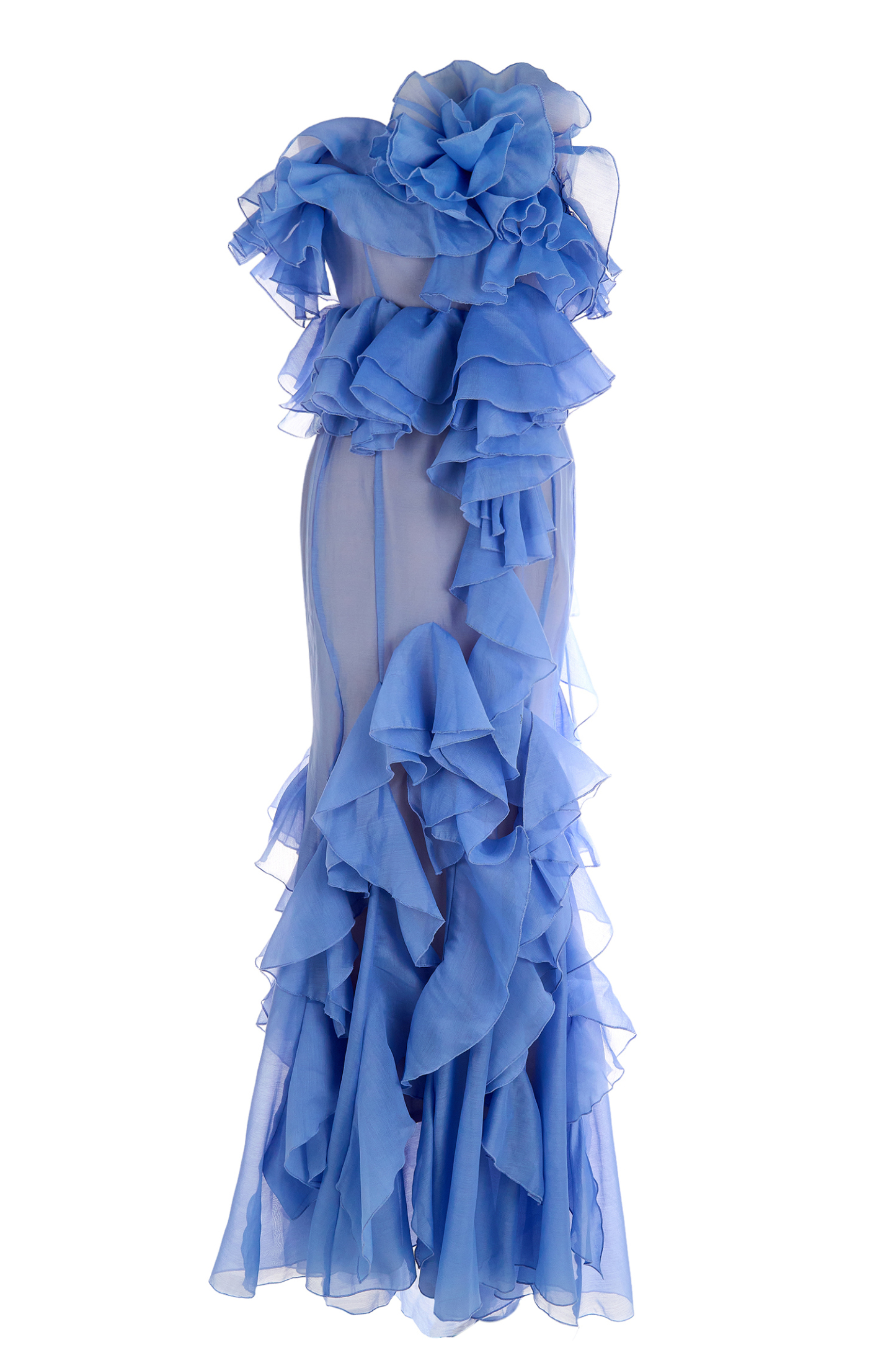 Chiffon Ruffle Off-Shoulder Maxi Dress