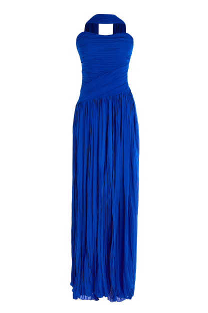Chiffon Off-Shoulder Pleated Maxi Dress