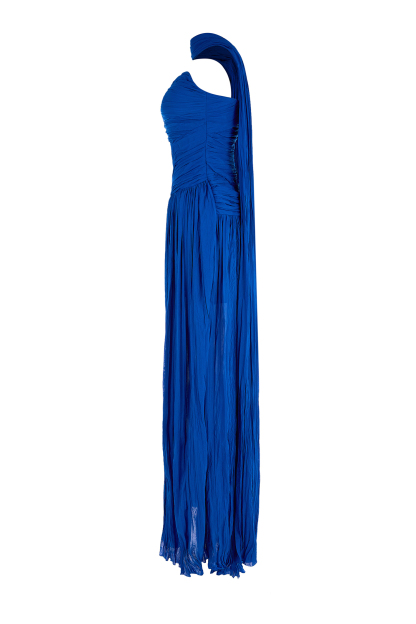 Chiffon Off-Shoulder Pleated Maxi Dress