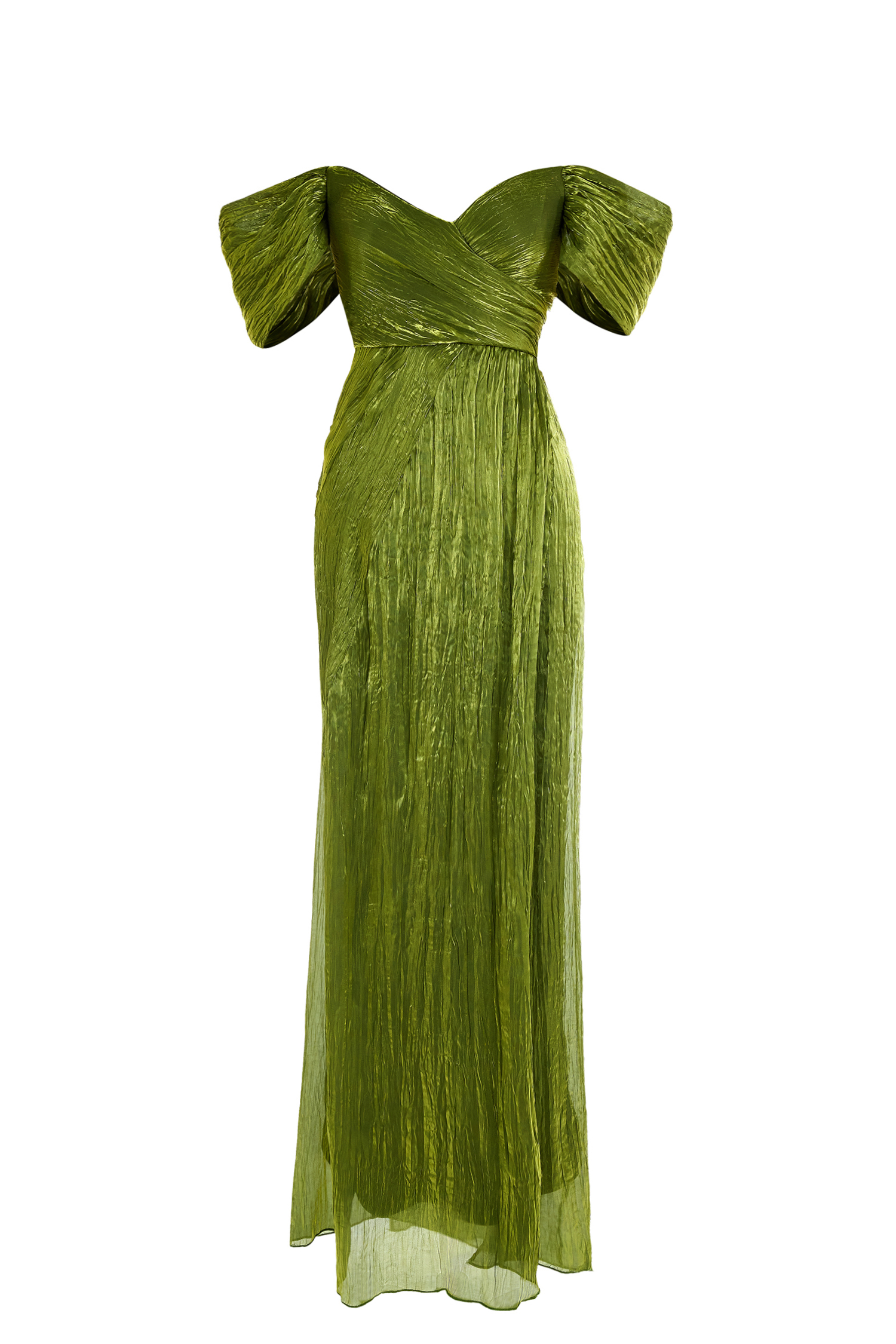 Off-Shoulder Gathering Slit Maxi Dress