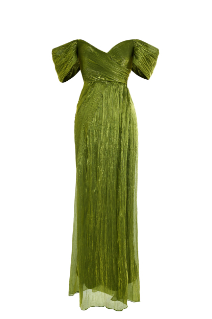 Off-Shoulder Gathering Slit Maxi Dress