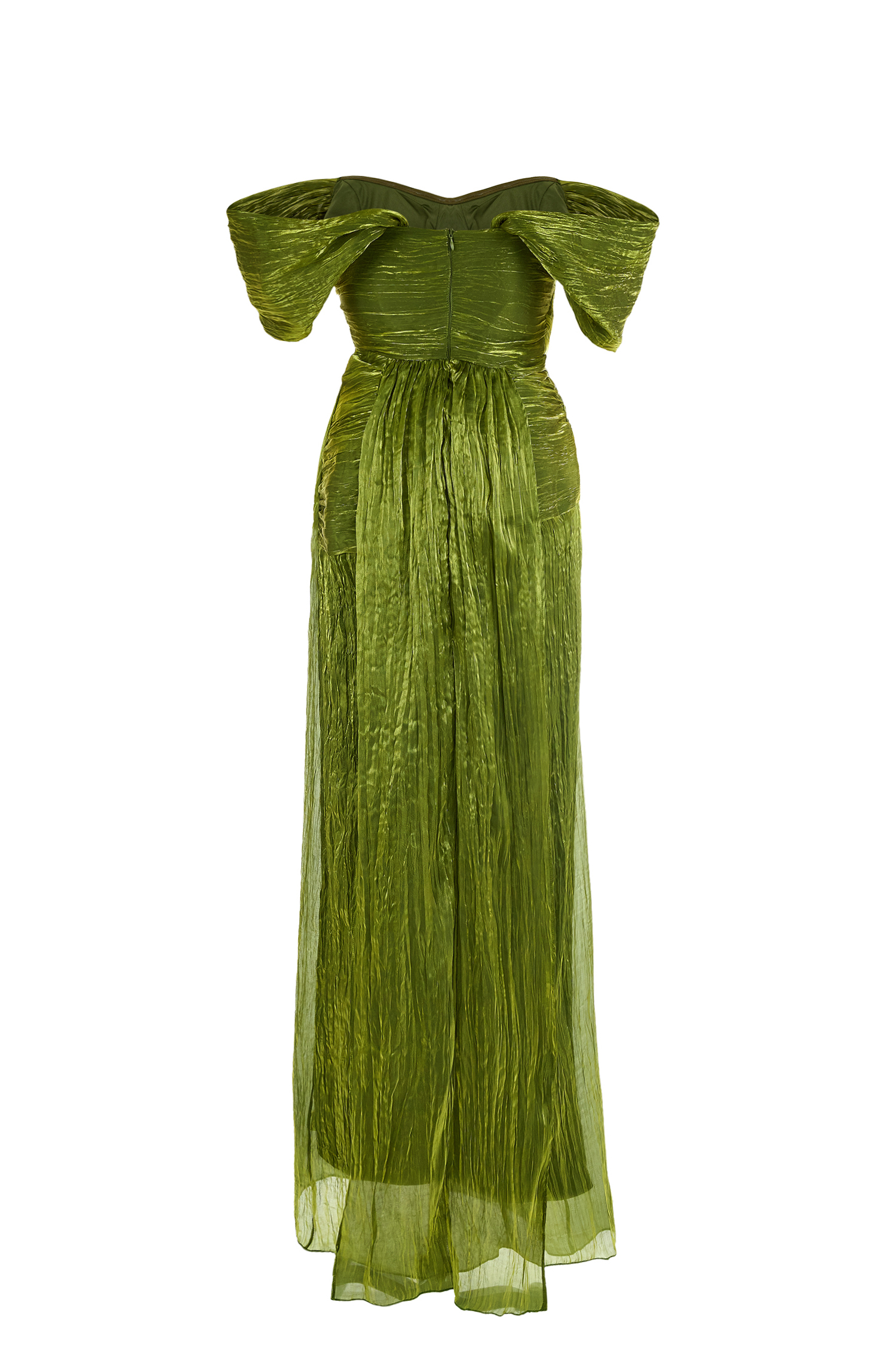 Off-Shoulder Gathering Slit Maxi Dress