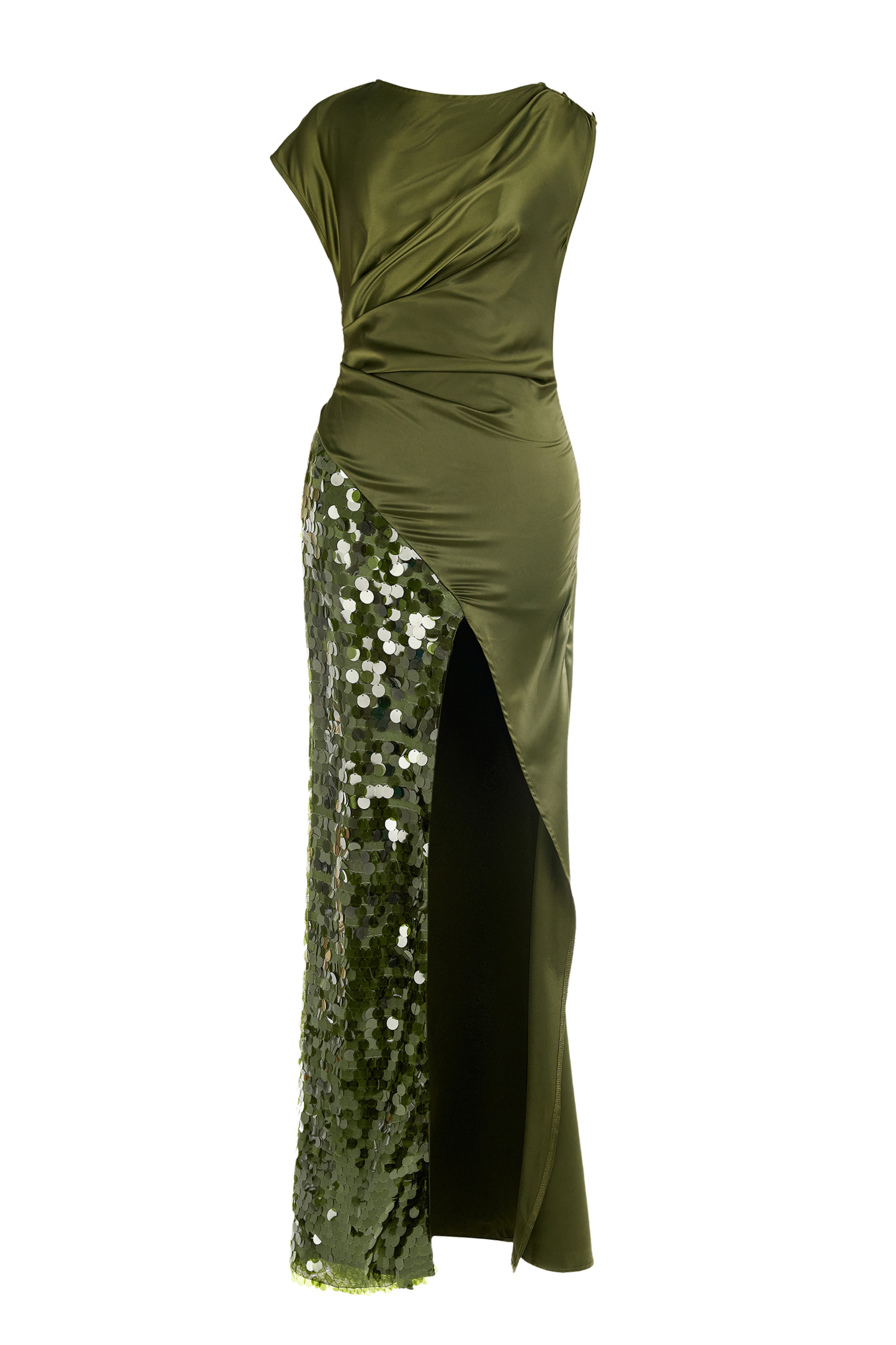 Satin Splicing Sequin Split Maxi Dress