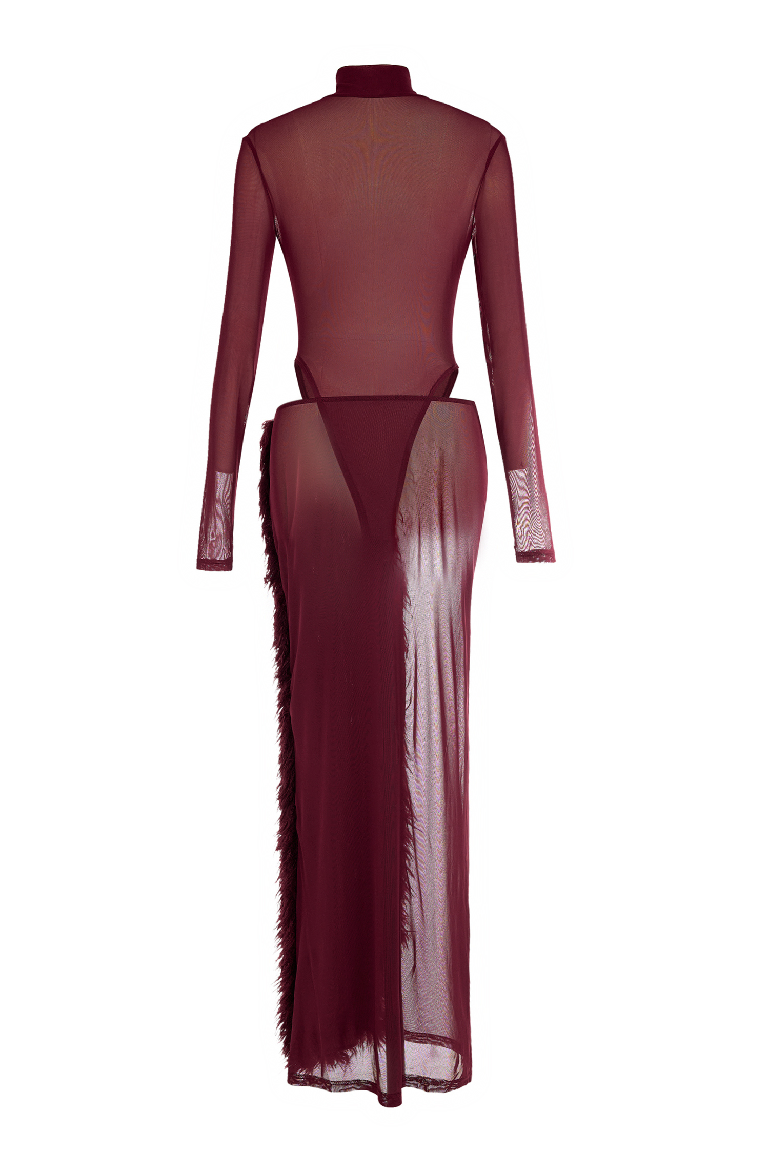 Mesh Long Sleeve Bodysuit & Feather Slit Maxi Skirt Set