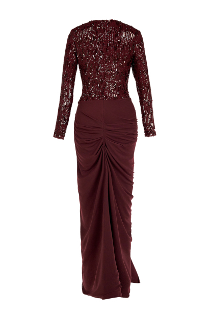 Sequin Long Sleeve Pleated Maxi Dress