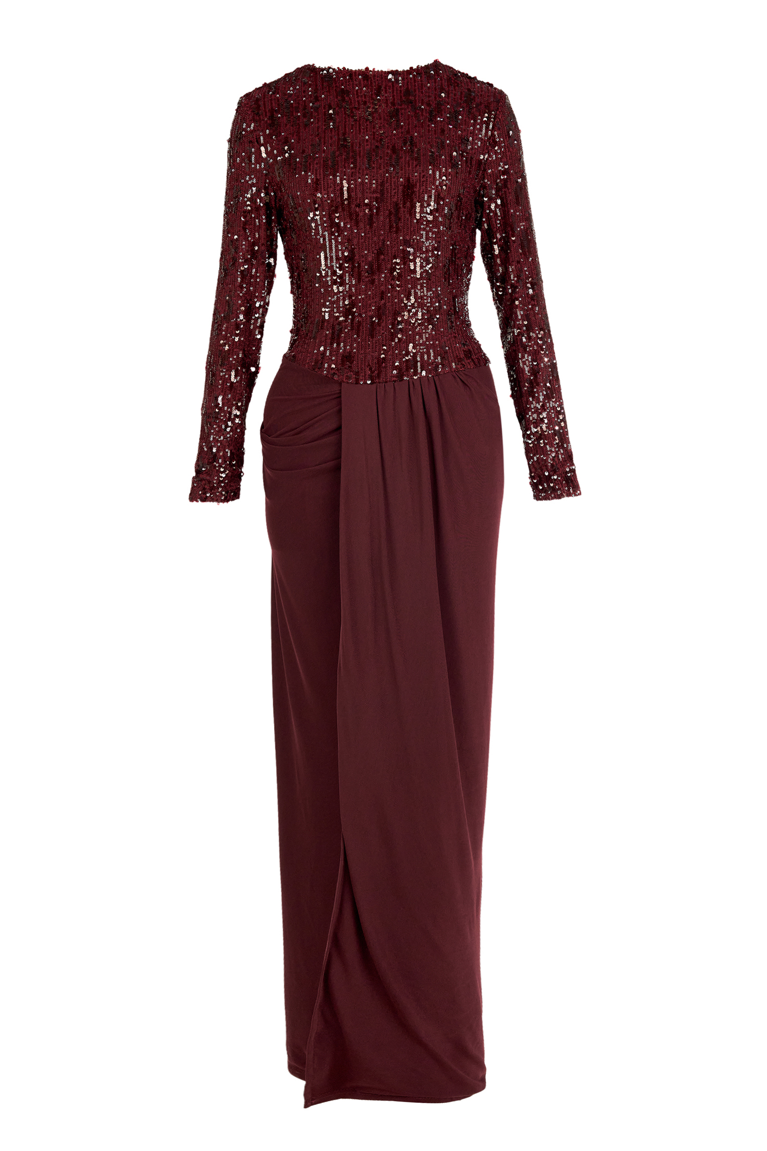 Sequin Long Sleeve Pleated Maxi Dress