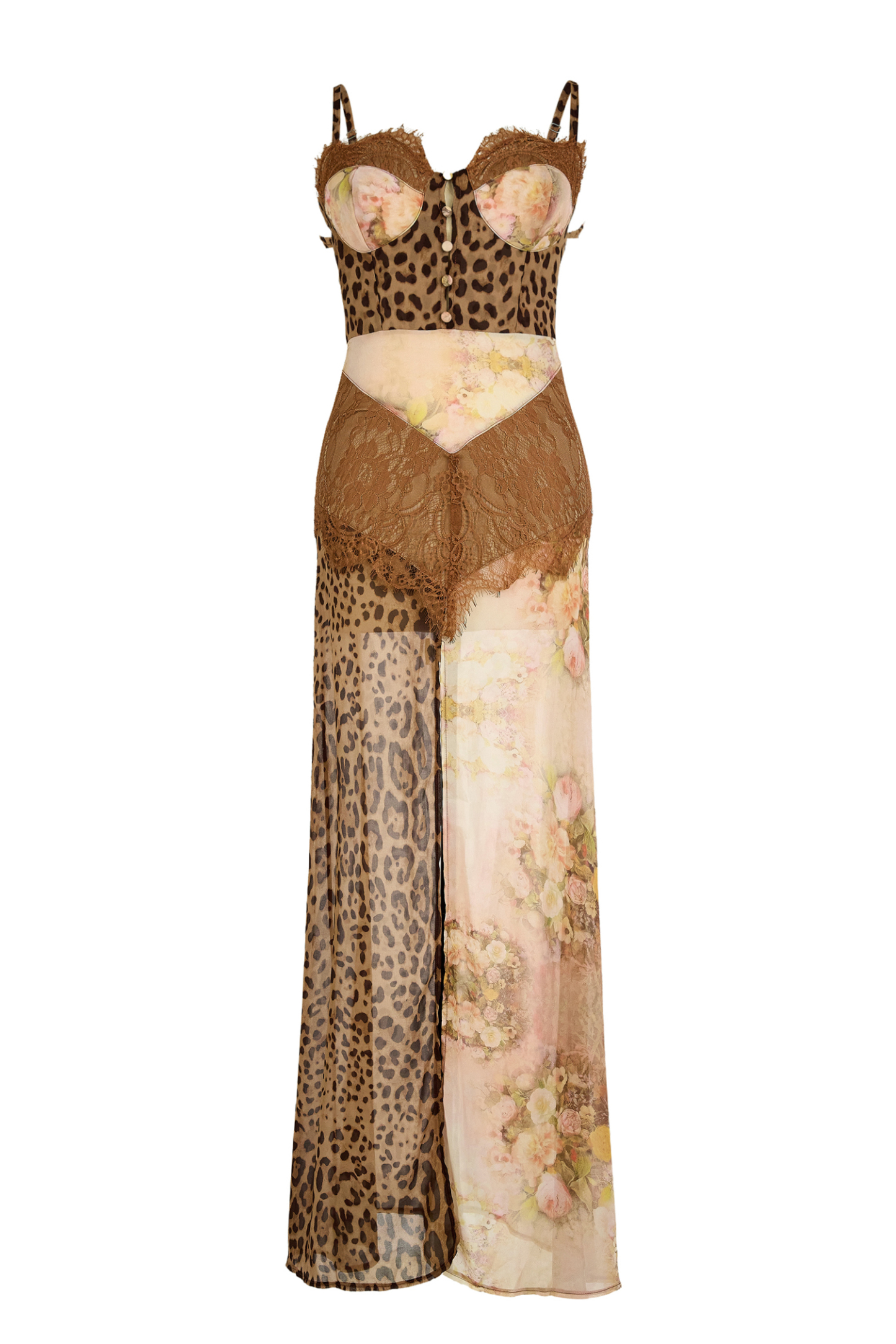 Chiffon Splicing Lace Split Leopard Print Maxi Dress