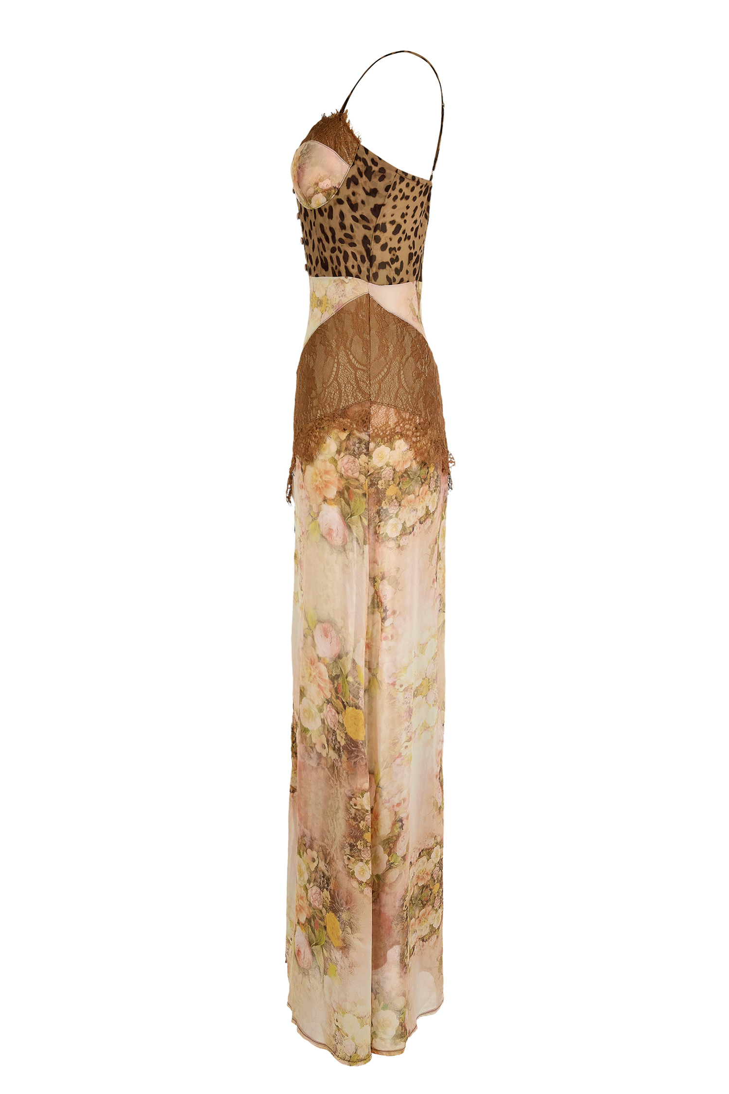 Chiffon Splicing Lace Split Leopard Print Maxi Dress