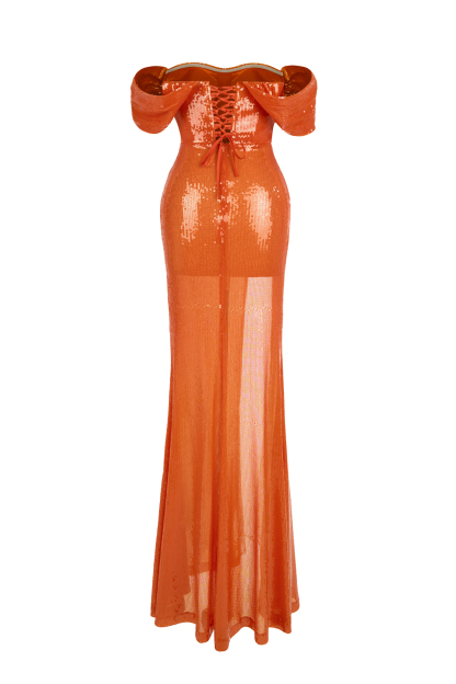 Sequin Off-Shoulder Split Maxi Dress