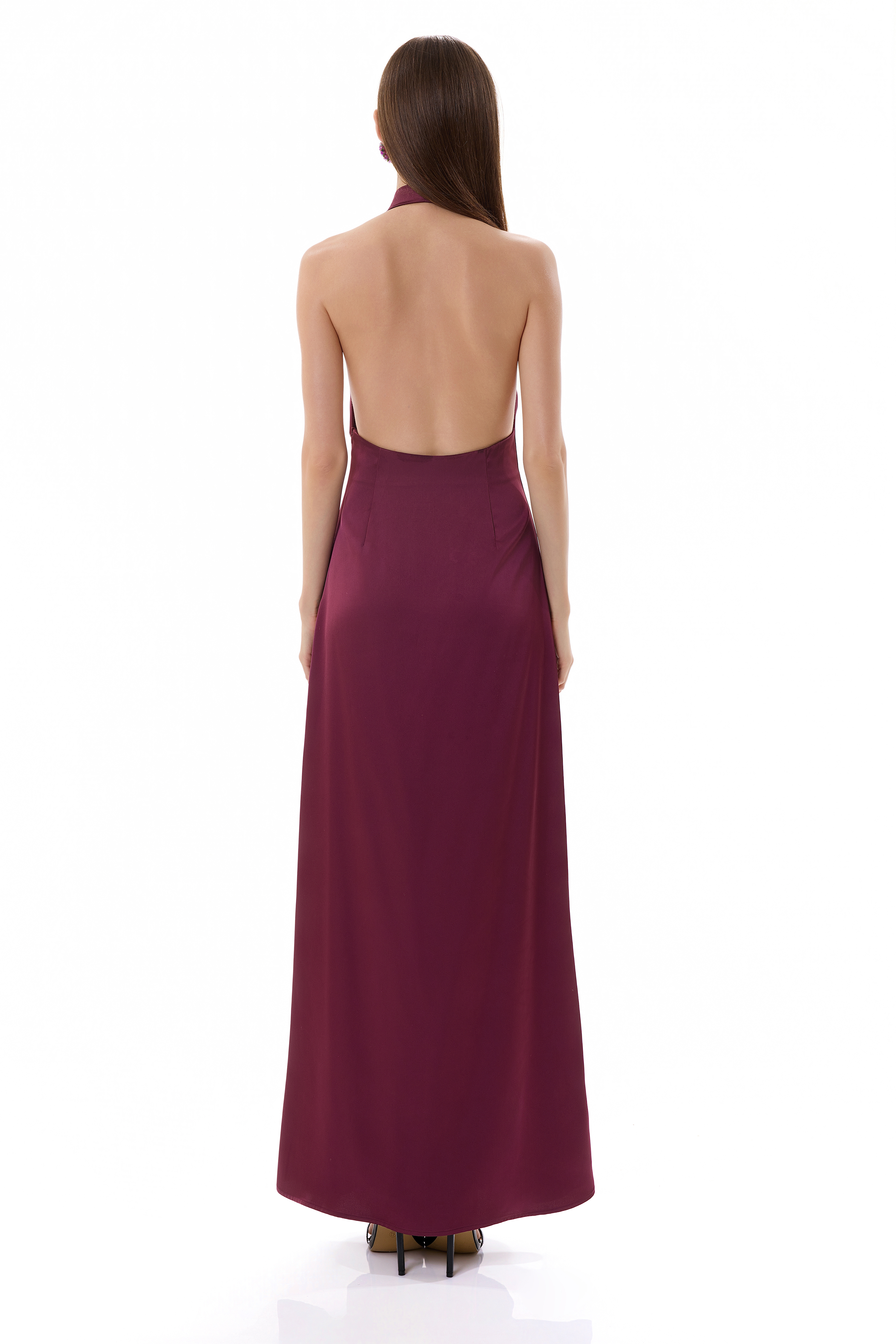 Satin Swing Collar Backless Maxi Dress