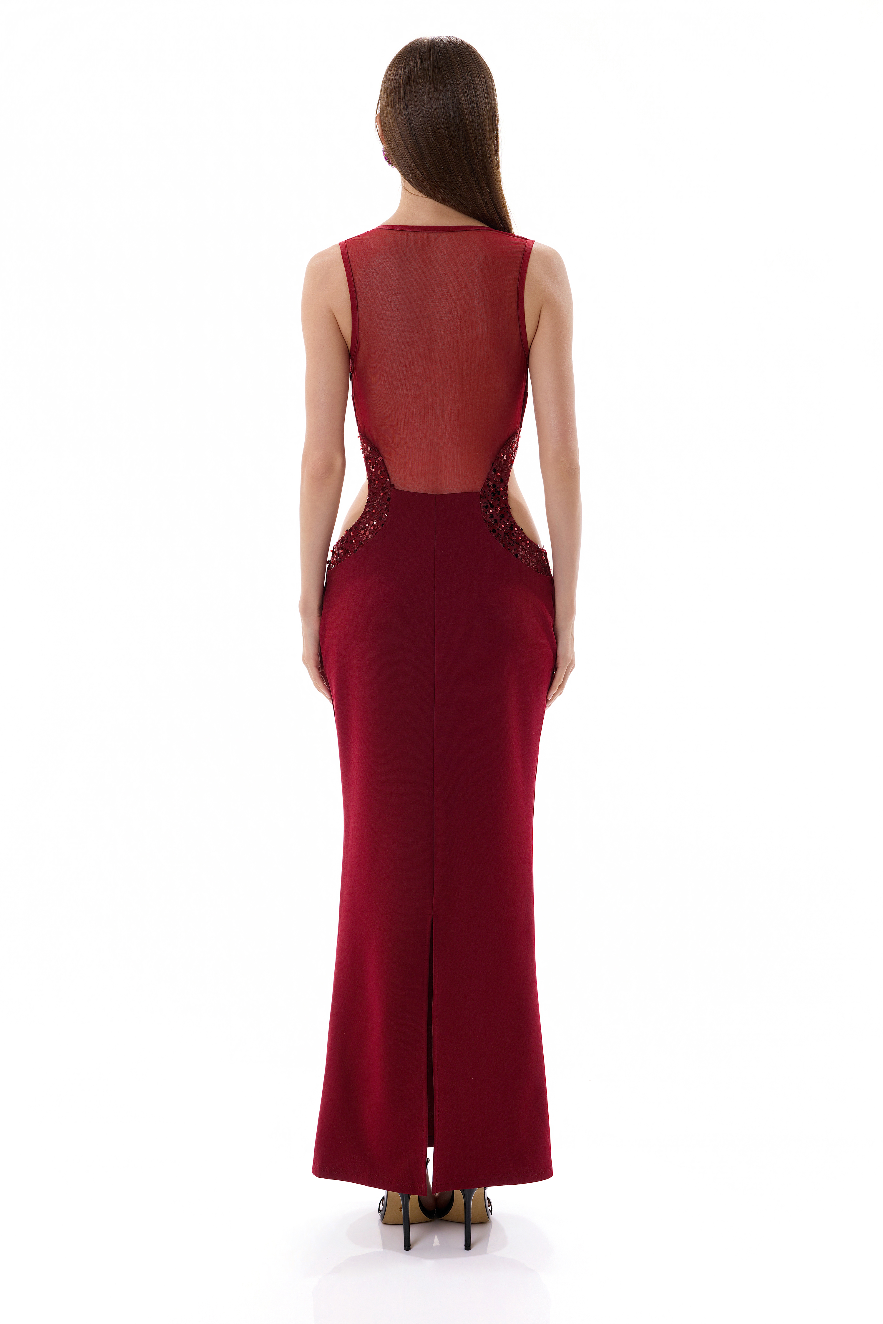 Sequin Cut-Out Sleeveless Maxi Dress