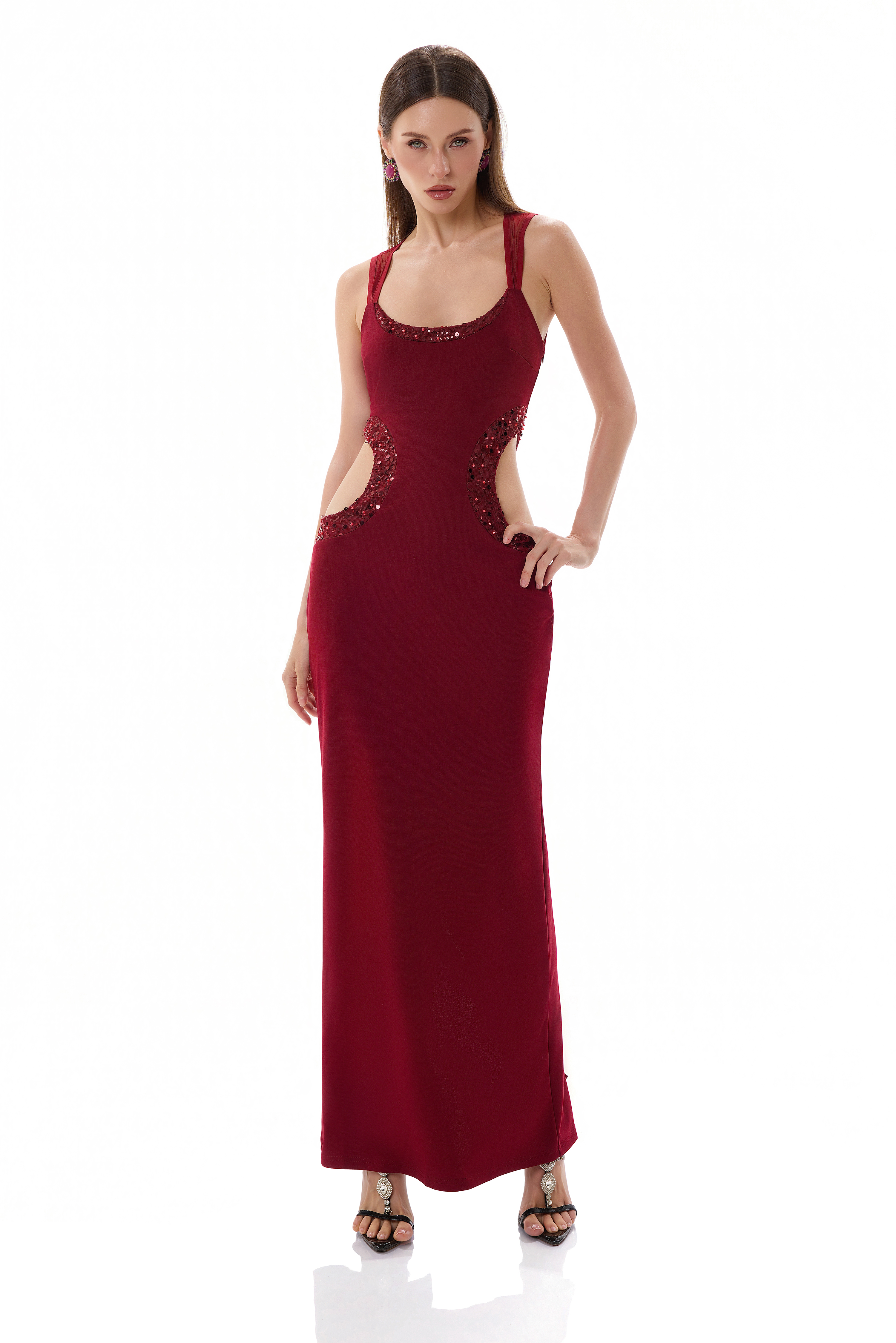 Sequin Cut-Out Sleeveless Maxi Dress