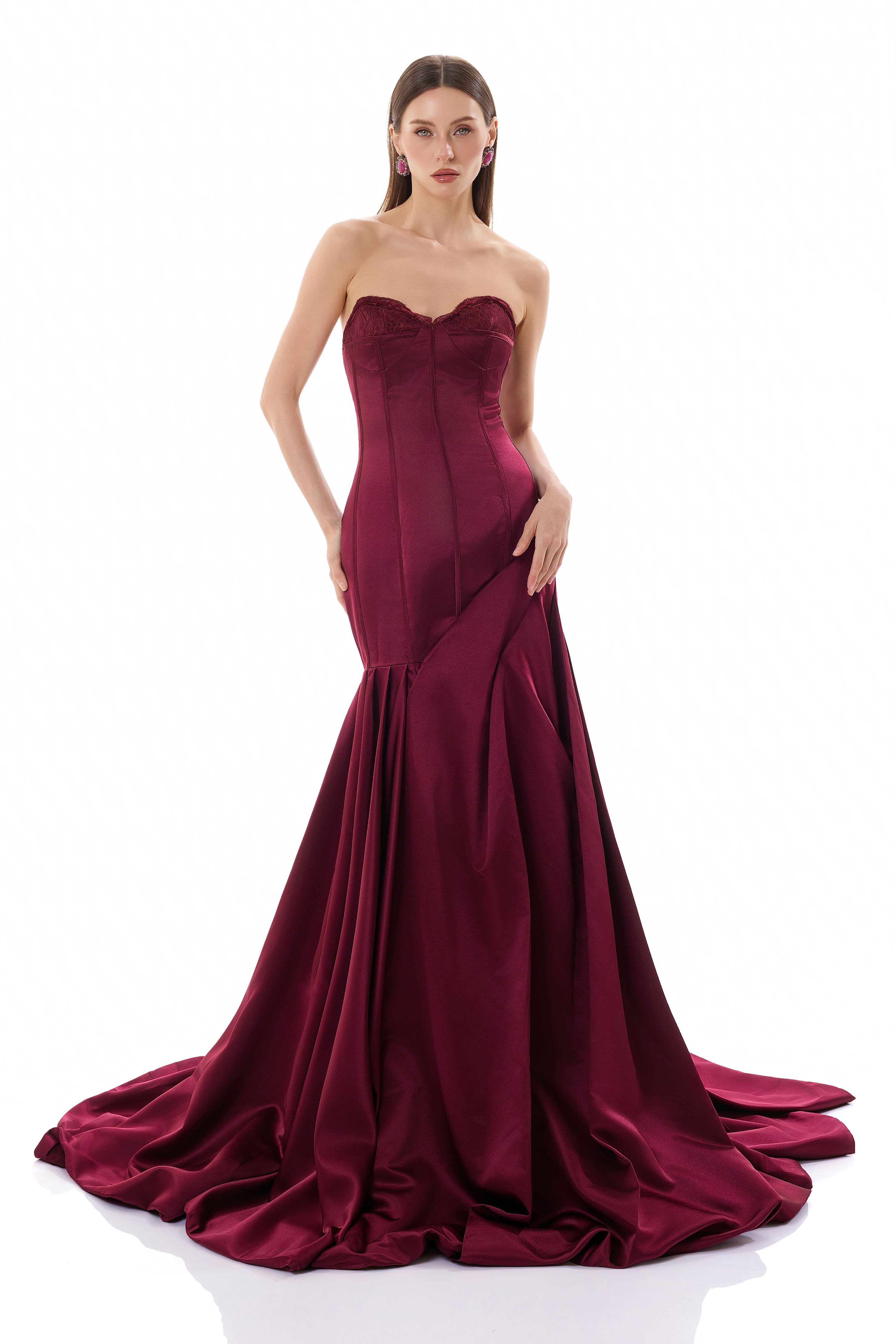 Satin Splicing Lace Off Shoulder Maxi Dress