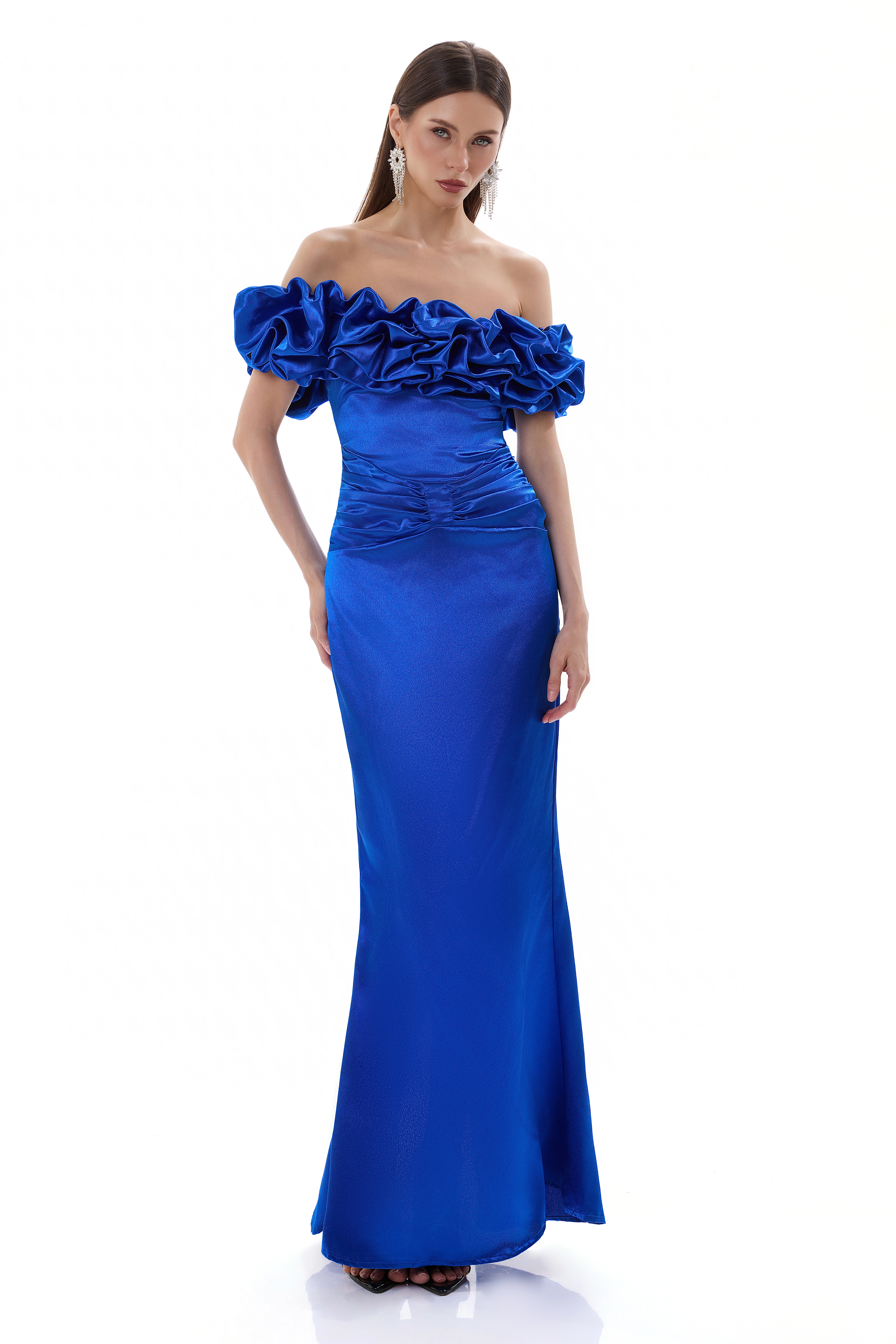Satin Strapless Lace-Up Maxi Dress