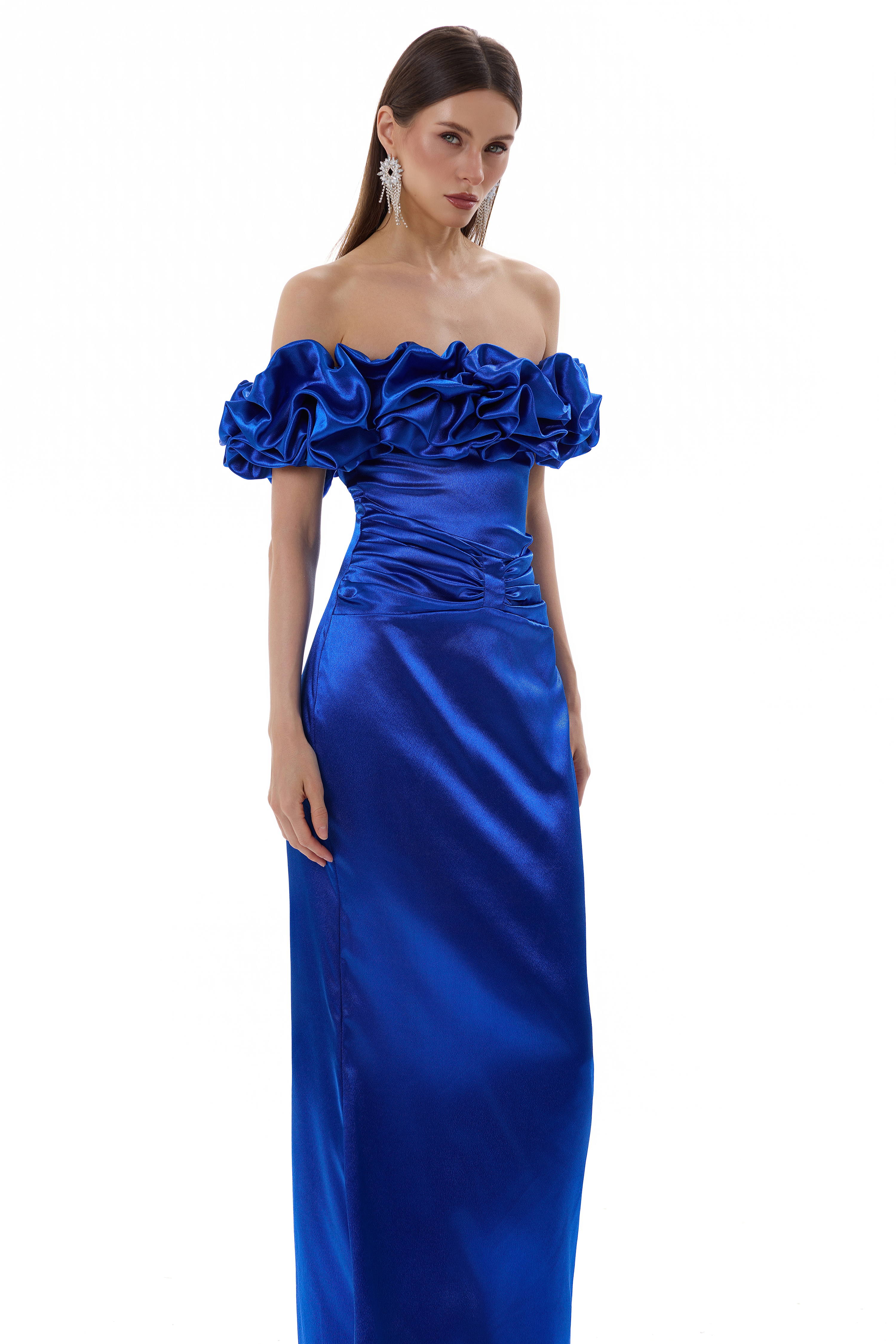Satin Strapless Lace-Up Maxi Dress