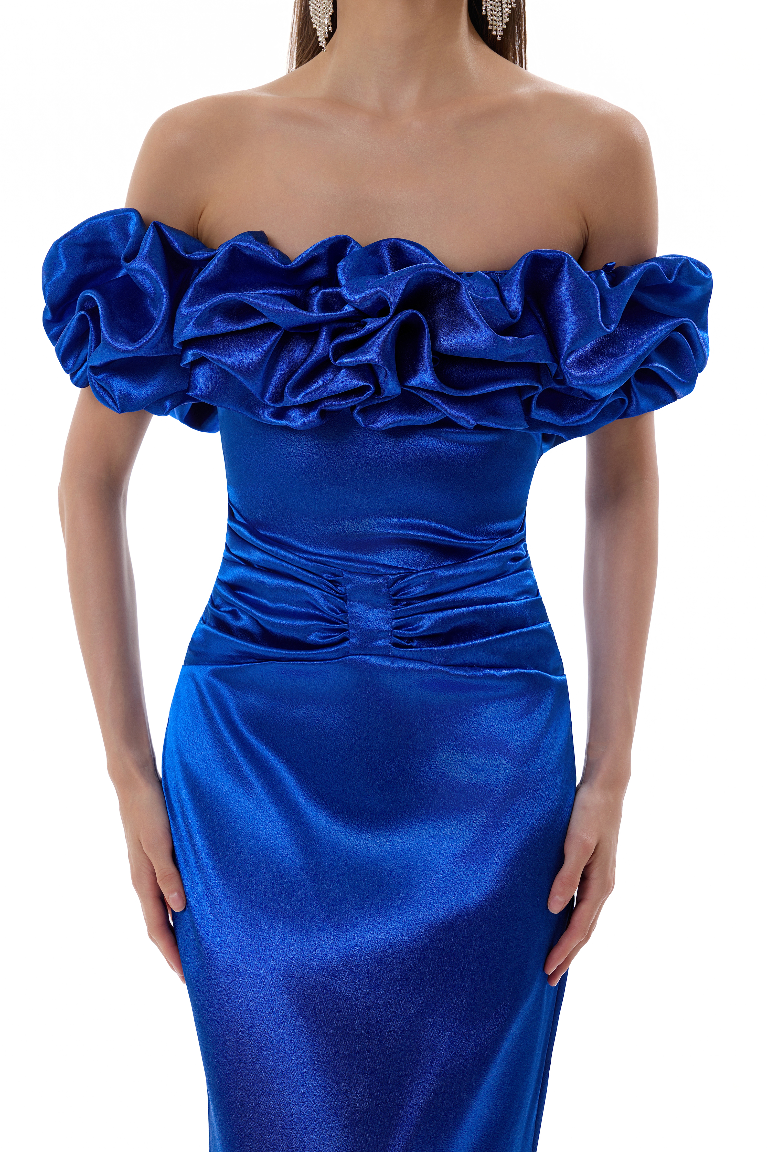 Satin Strapless Lace-Up Maxi Dress