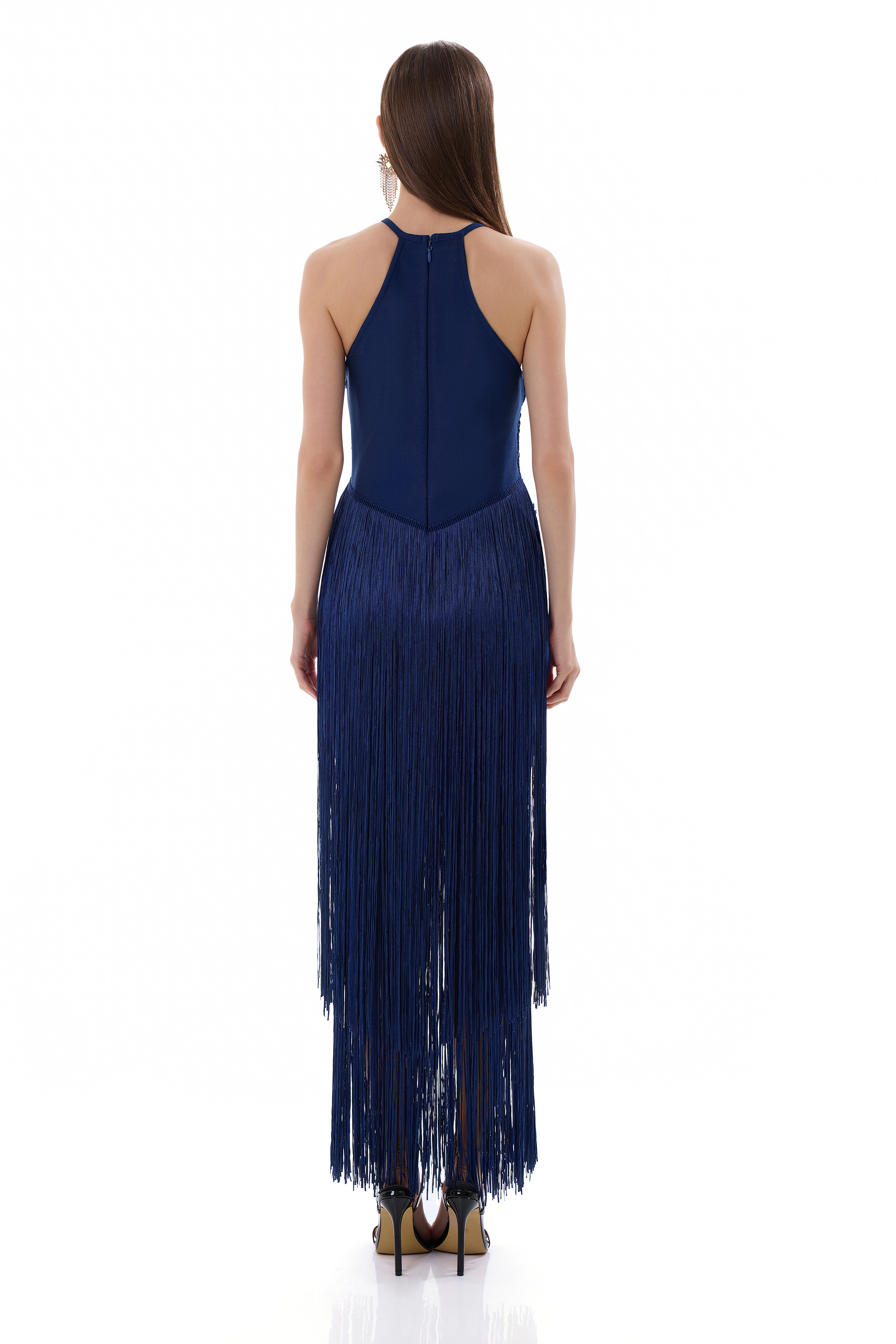 Bandage Tassel Halter Neck Maxi Dress