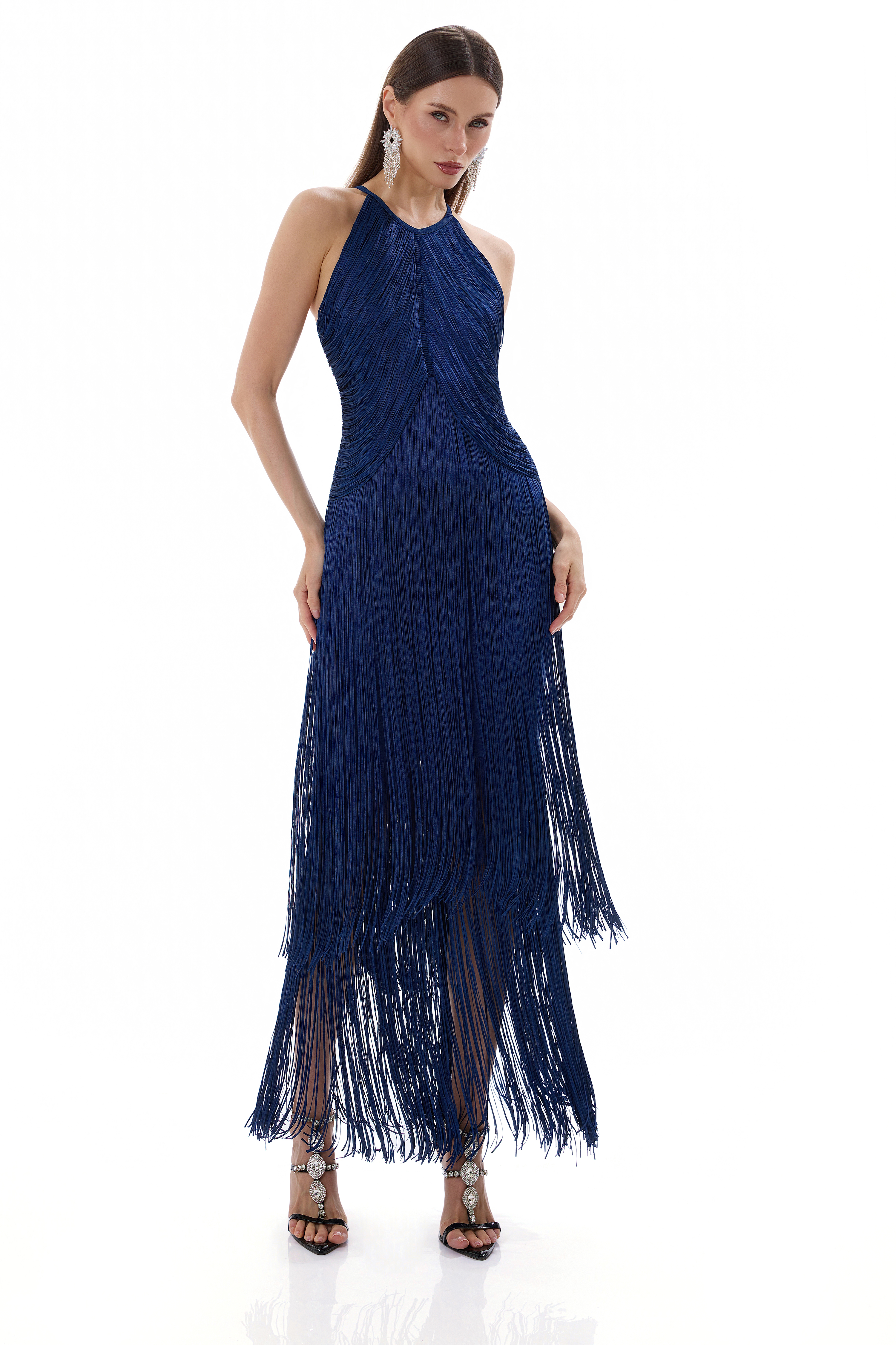 Bandage Tassel Halter Neck Maxi Dress