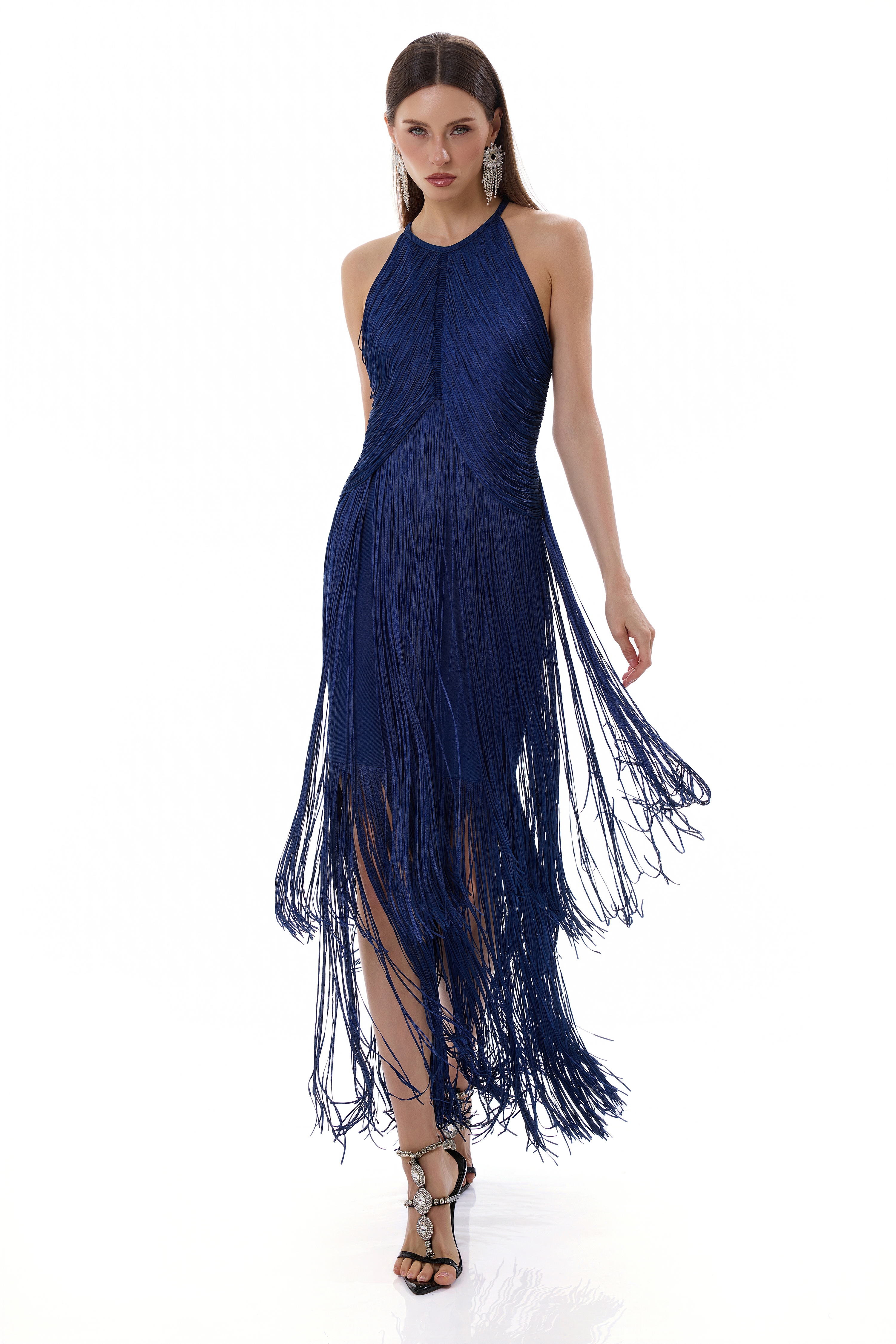 Bandage Tassel Halter Neck Maxi Dress