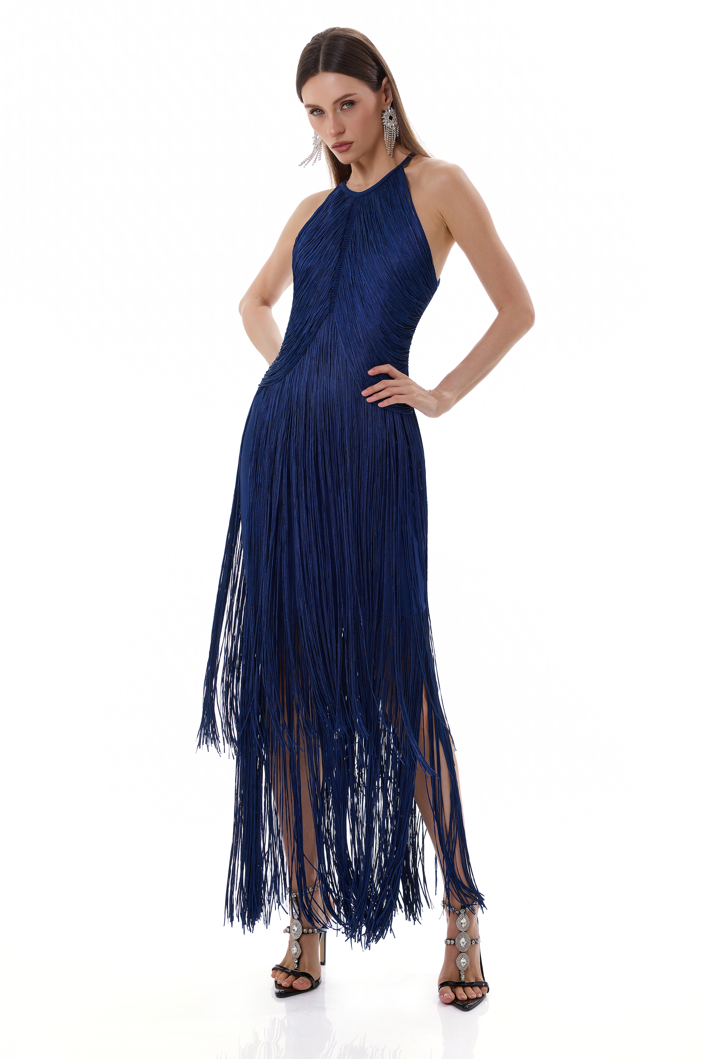 Bandage Tassel Halter Neck Maxi Dress