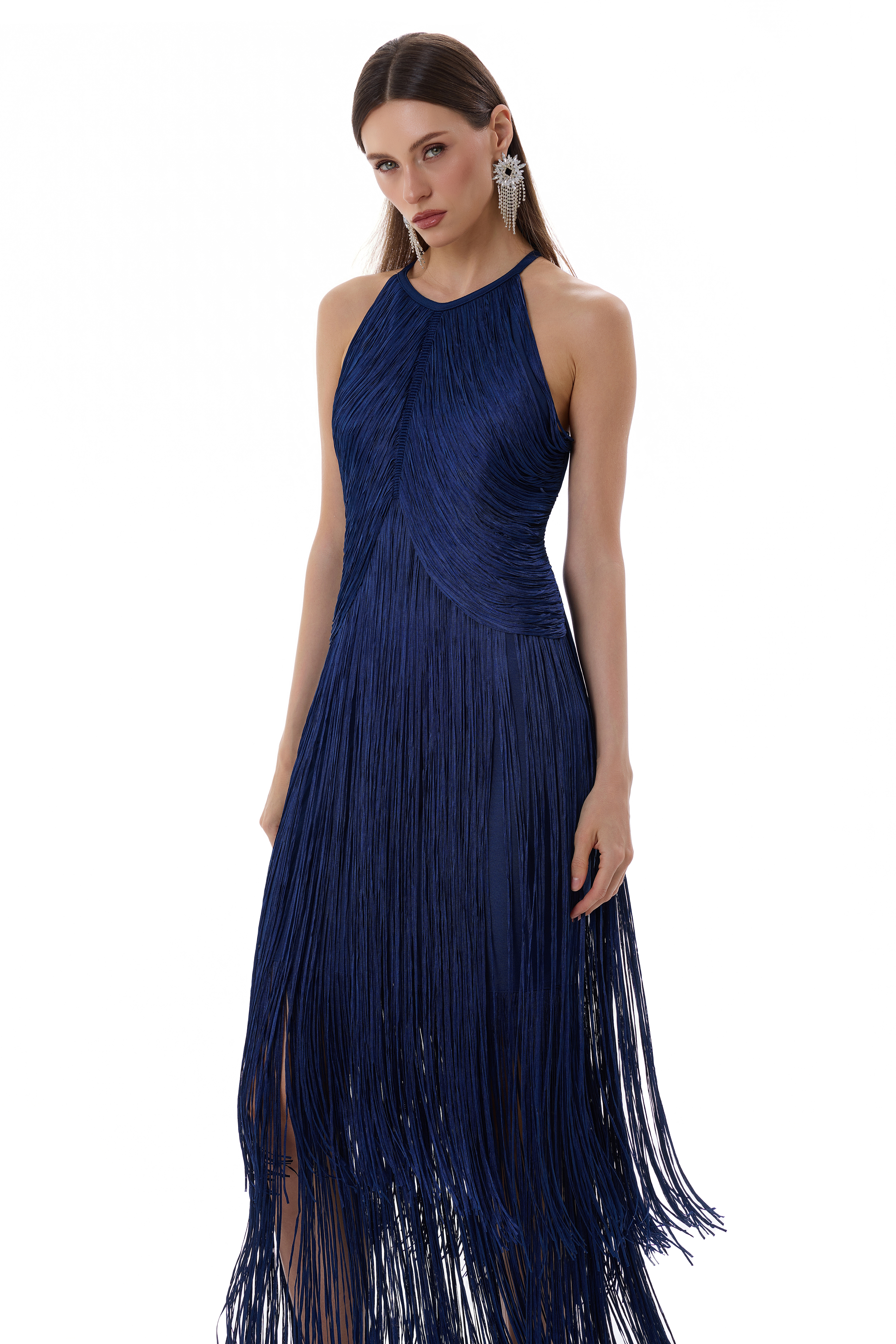 Bandage Tassel Halter Neck Maxi Dress