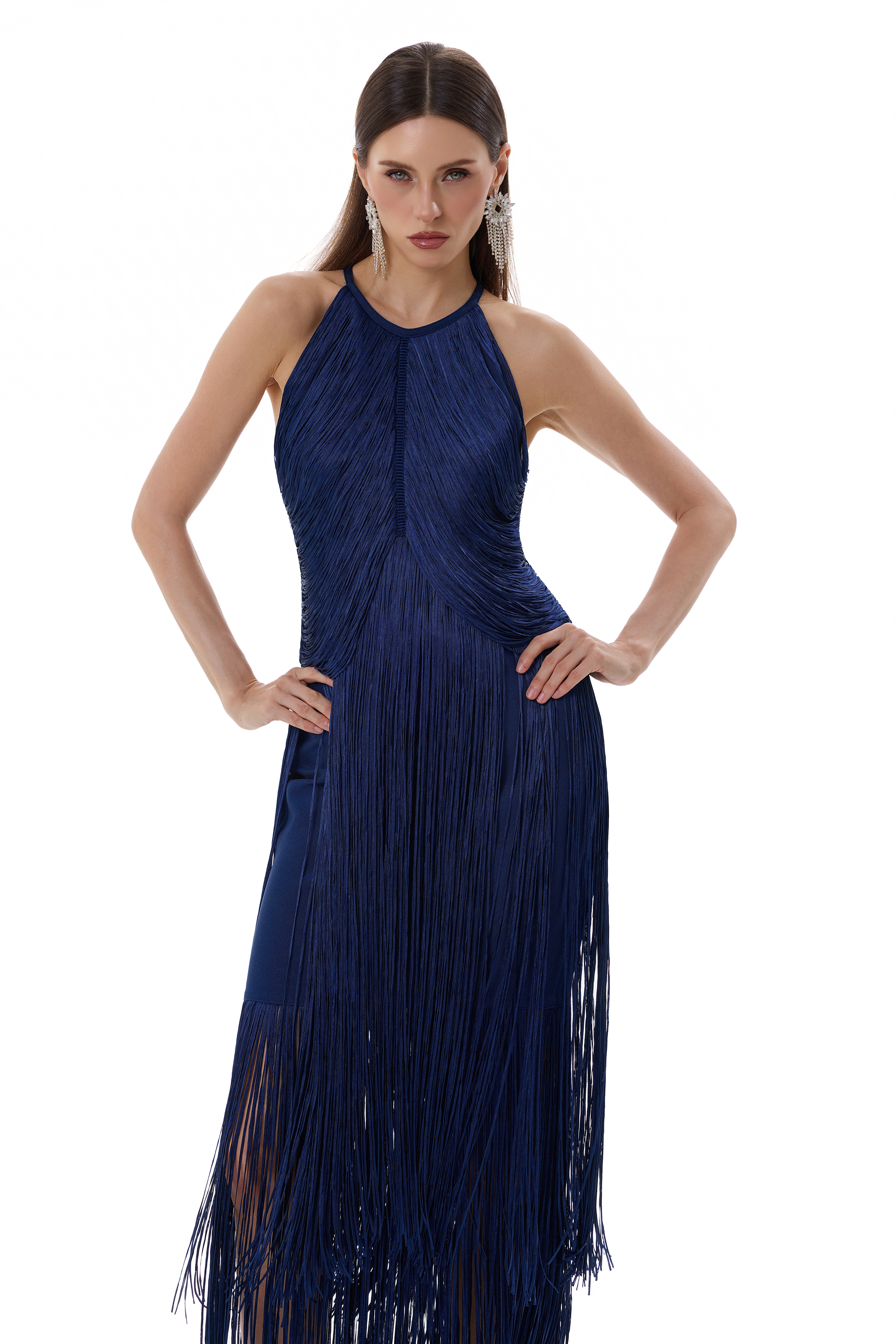 Bandage Tassel Halter Neck Maxi Dress