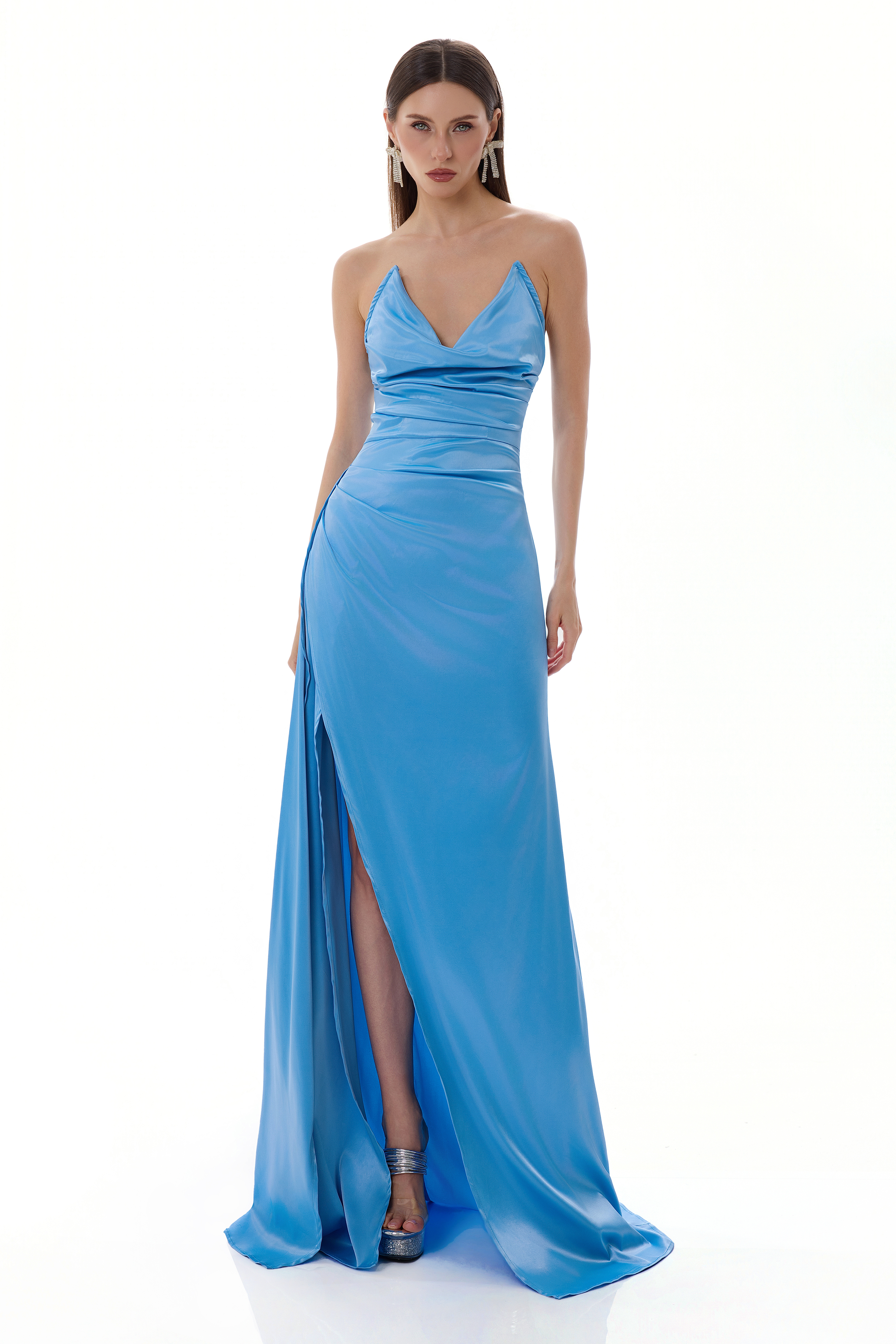 Satin Split Sleeveless Solid Maxi Dress