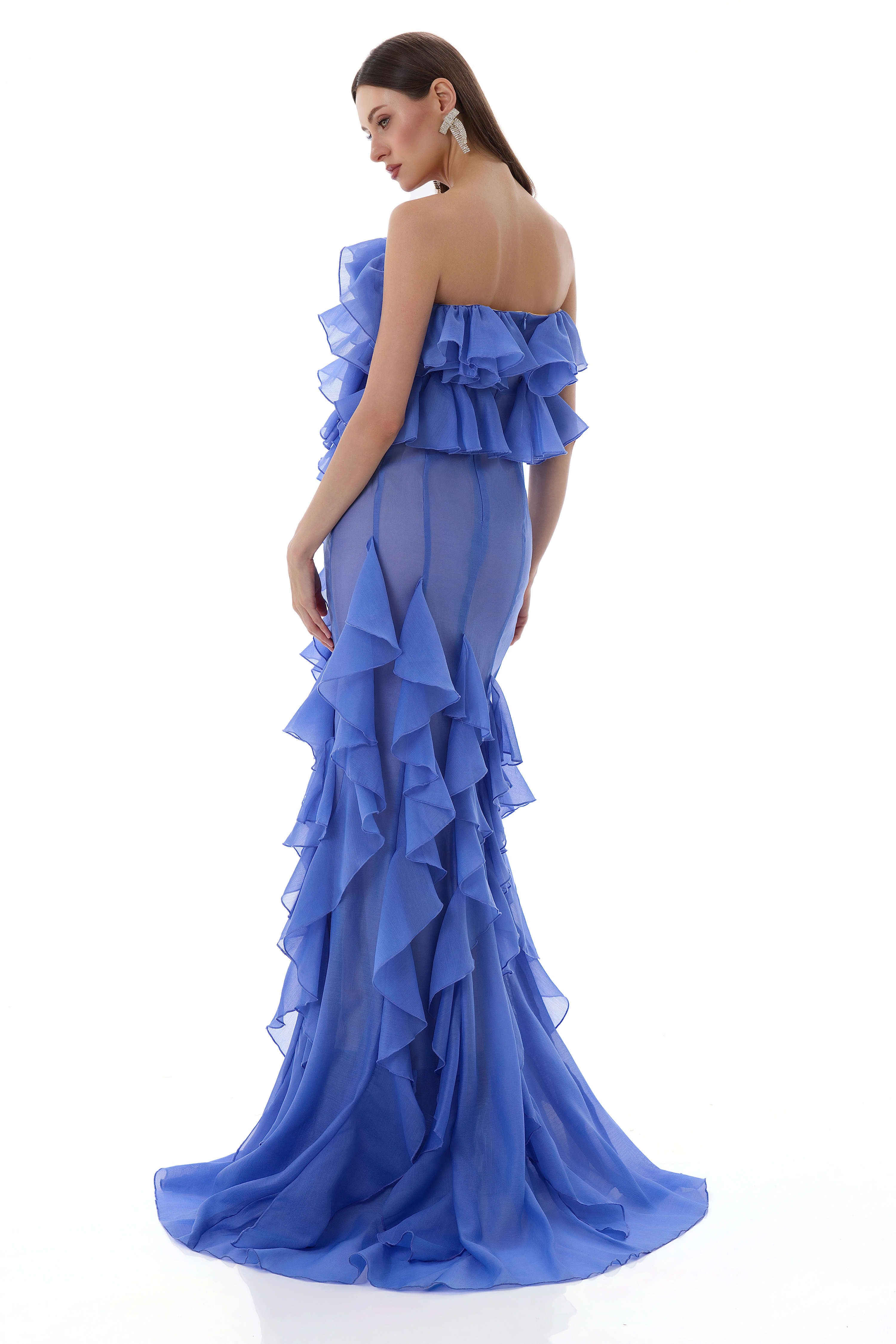 Chiffon Ruffle Off-Shoulder Maxi Dress
