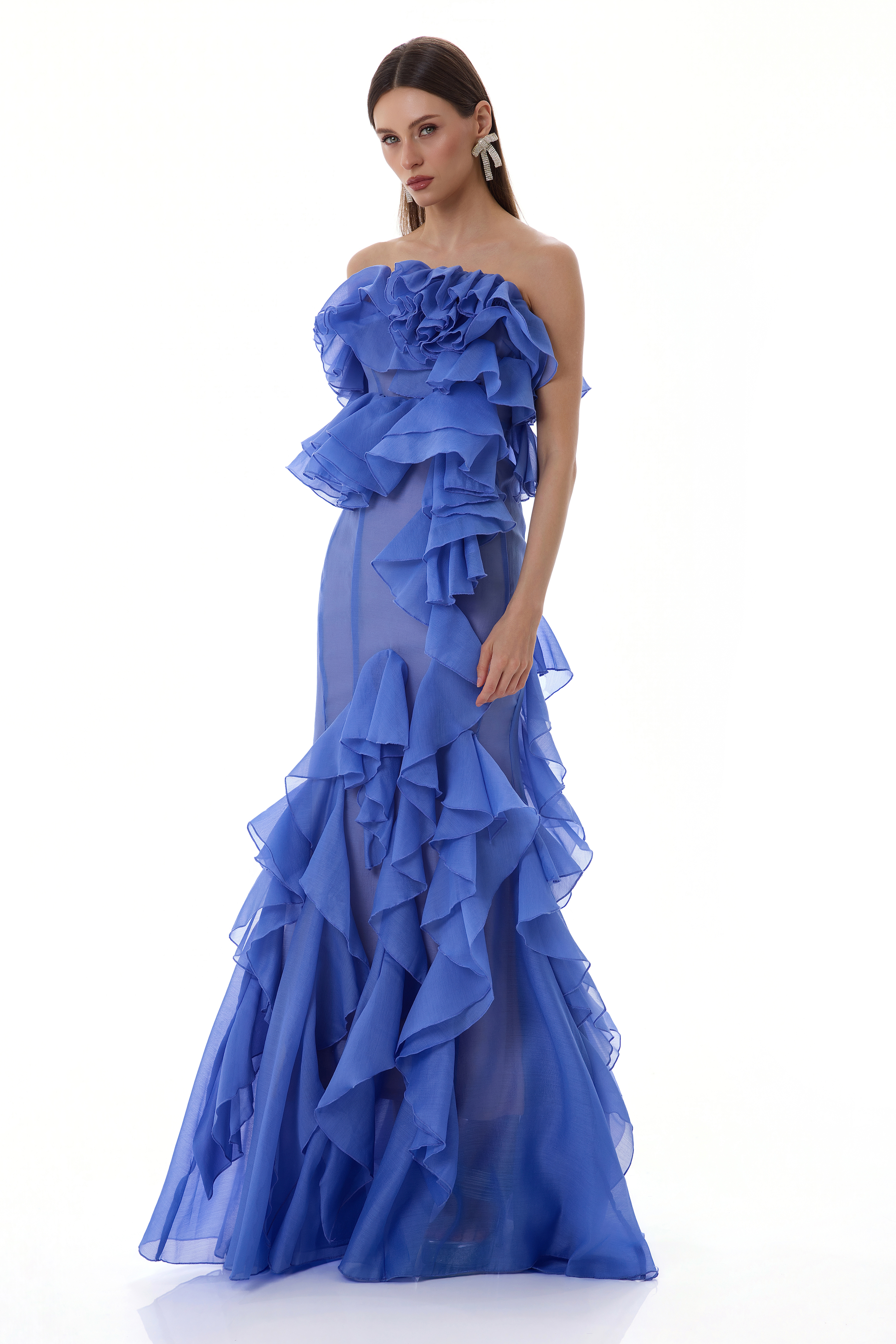 Chiffon Ruffle Off-Shoulder Maxi Dress