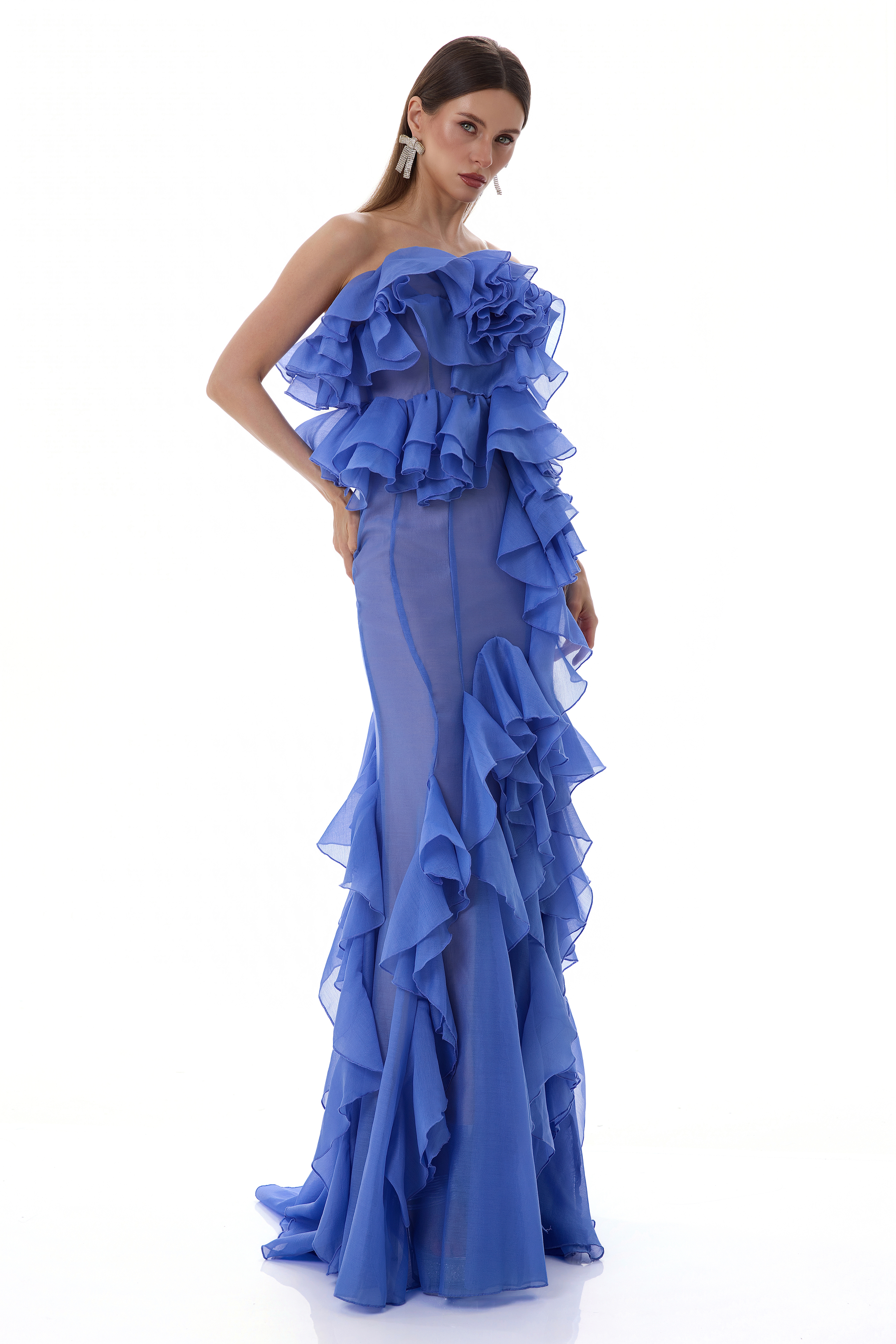 Chiffon Ruffle Off-Shoulder Maxi Dress