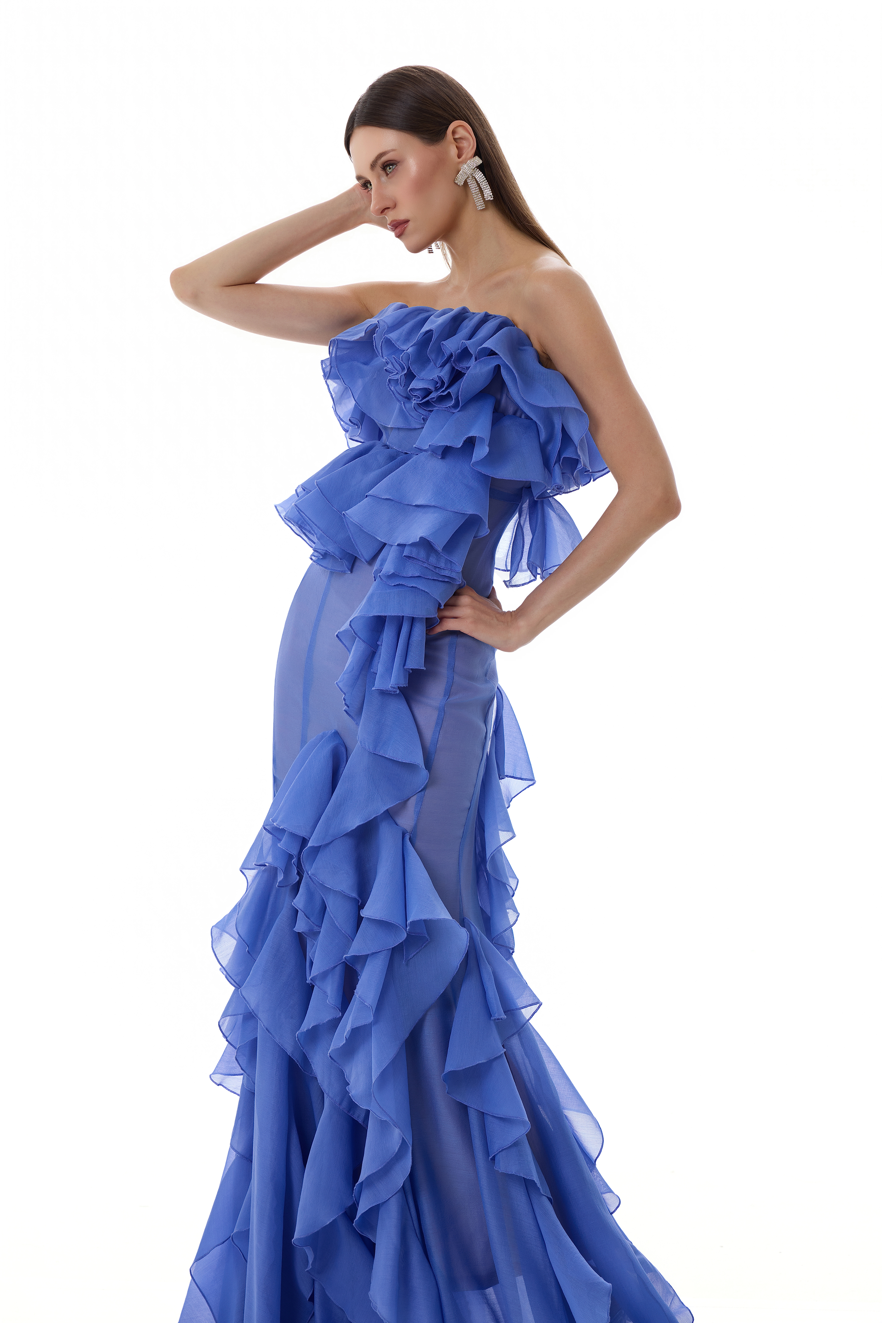 Chiffon Ruffle Off-Shoulder Maxi Dress