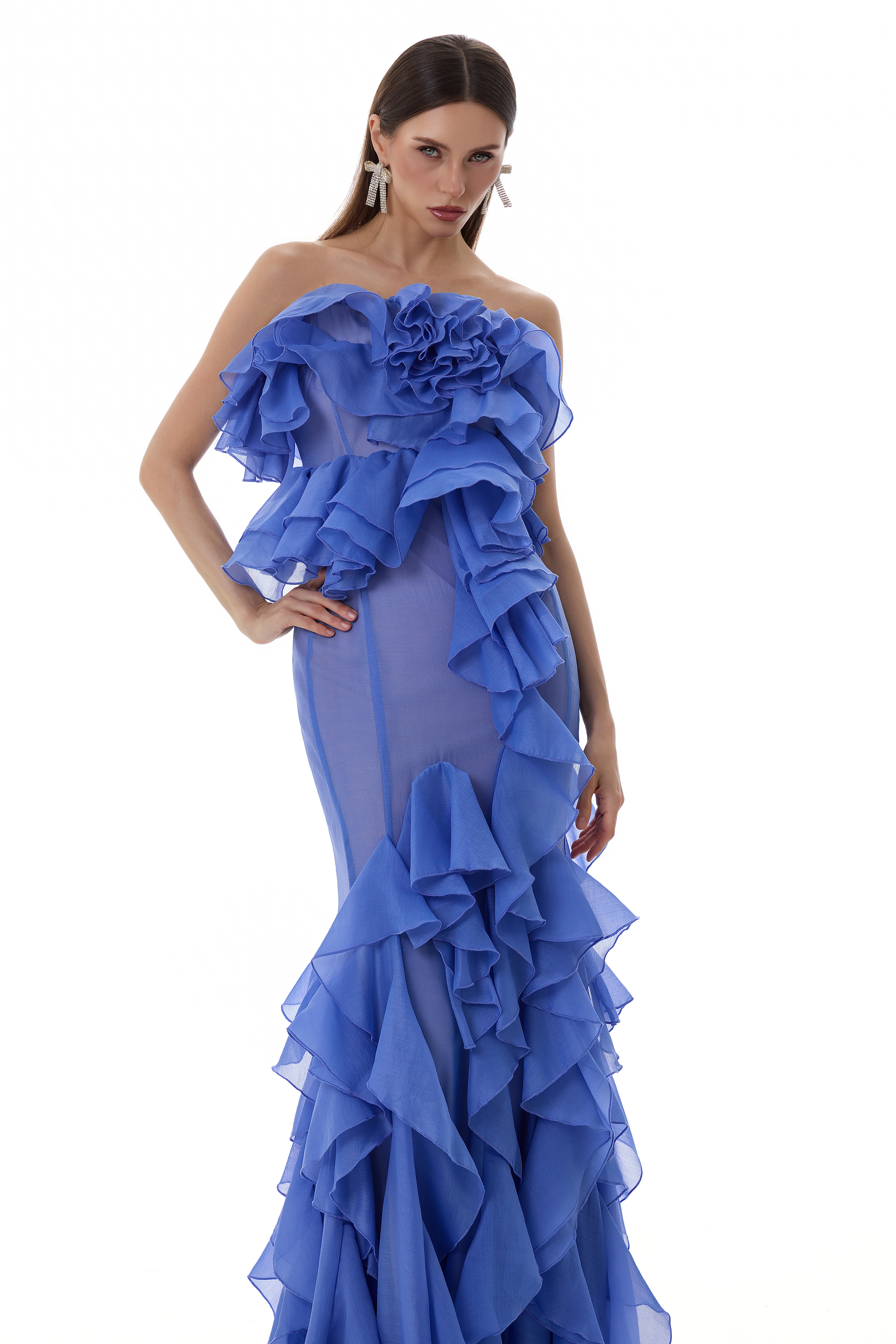 Chiffon Ruffle Off-Shoulder Maxi Dress
