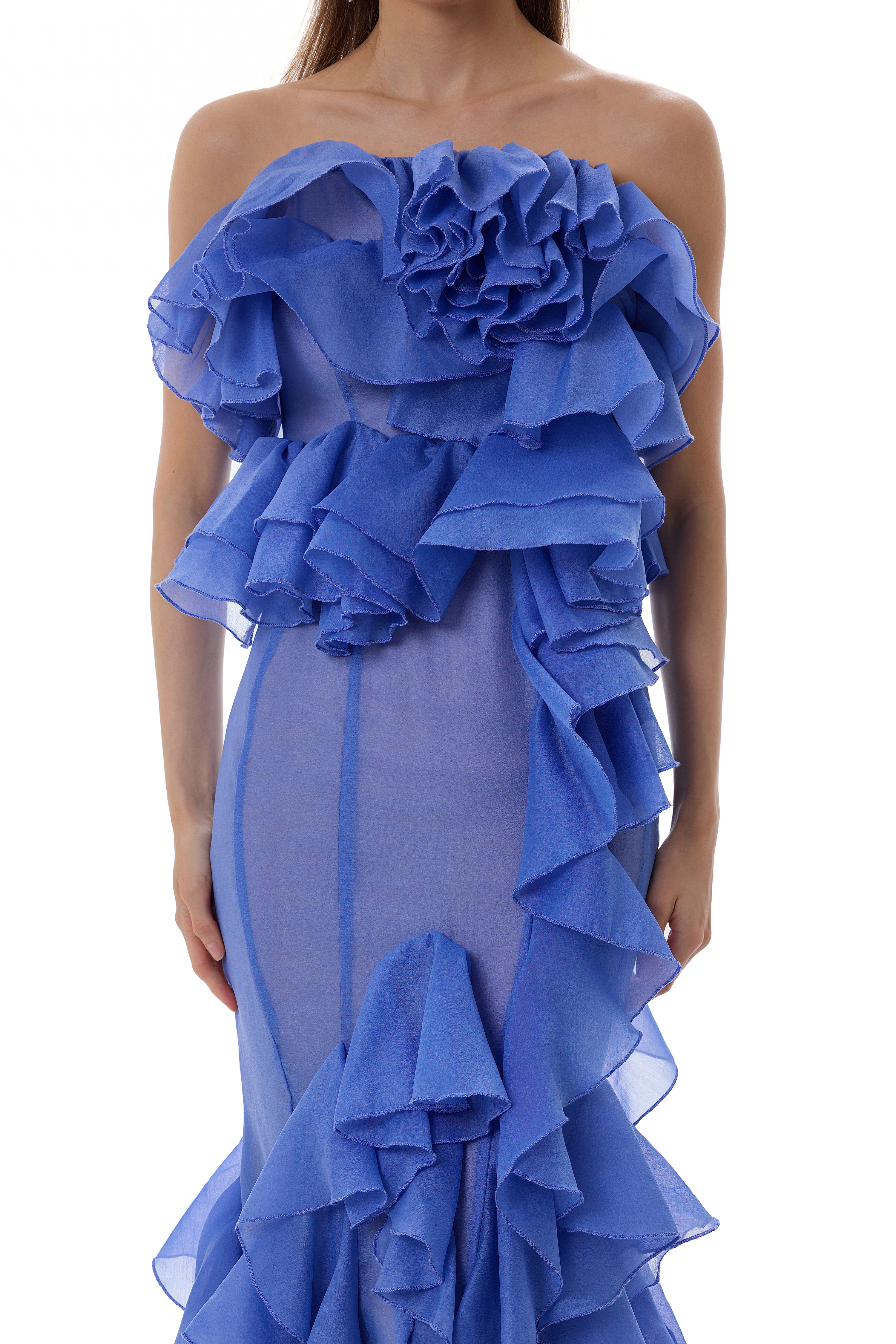 Chiffon Ruffle Off-Shoulder Maxi Dress