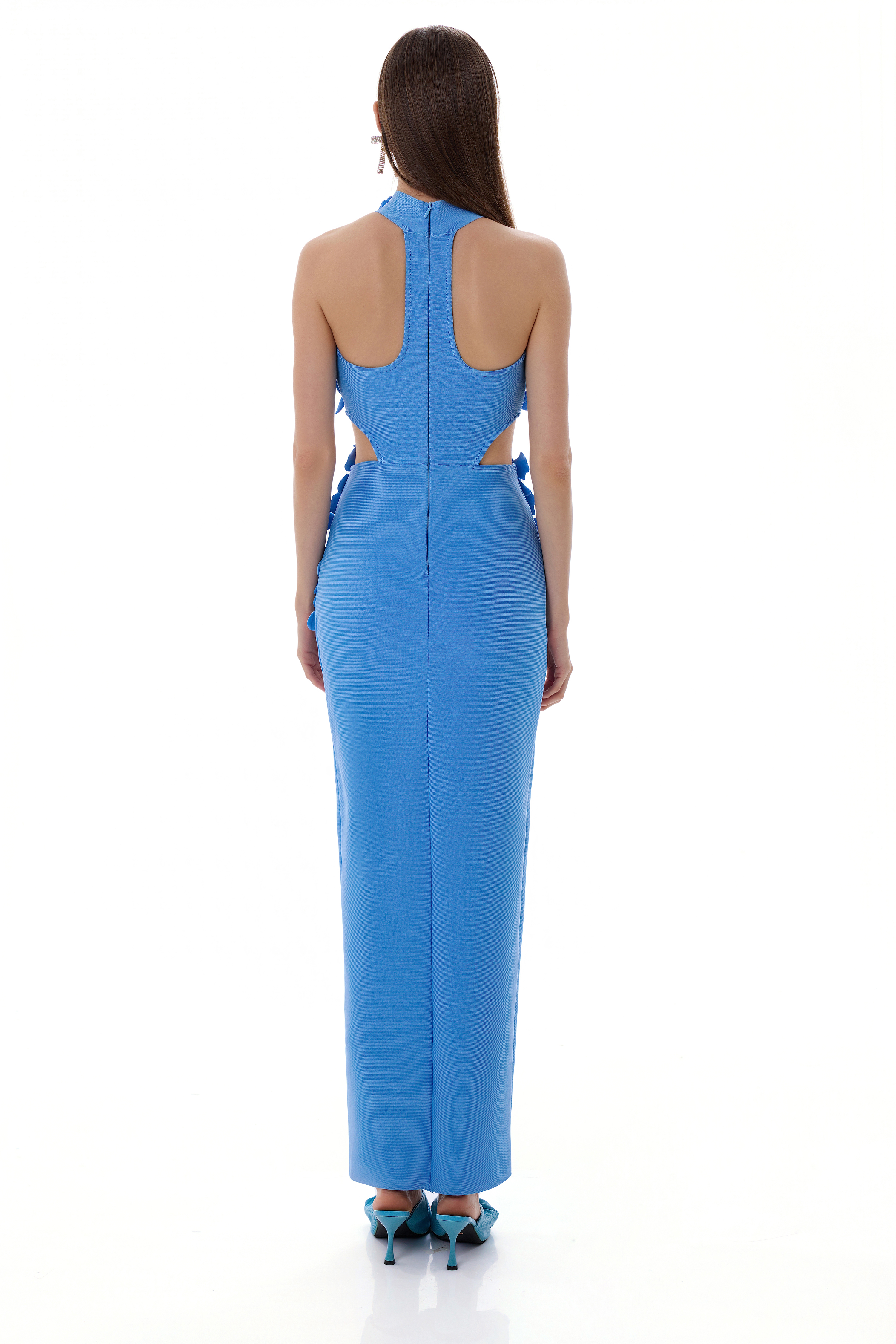 Bandage Halter Neck 3D Flower Maxi Dress