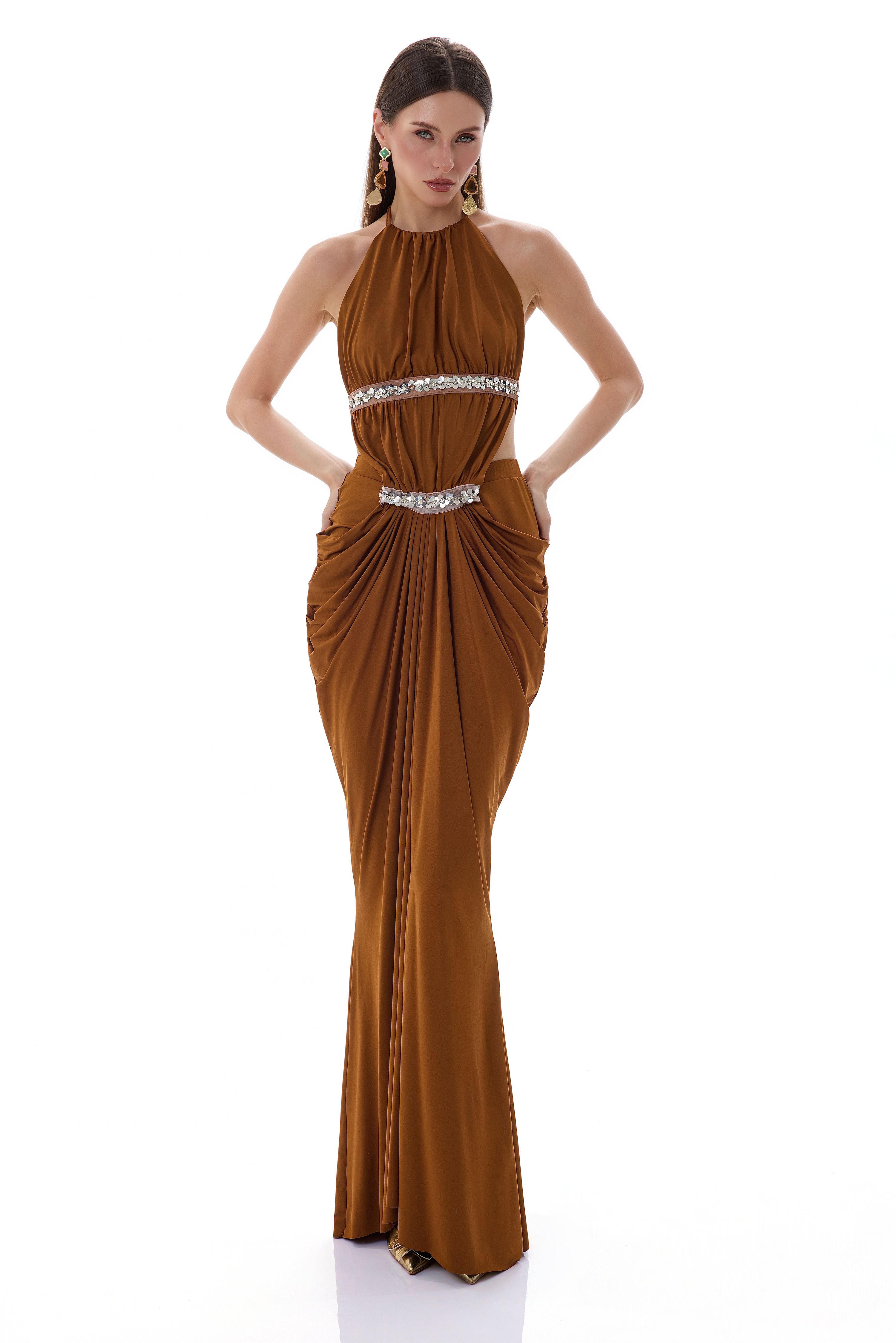 Jersey Sequin Slit Maxi Dress