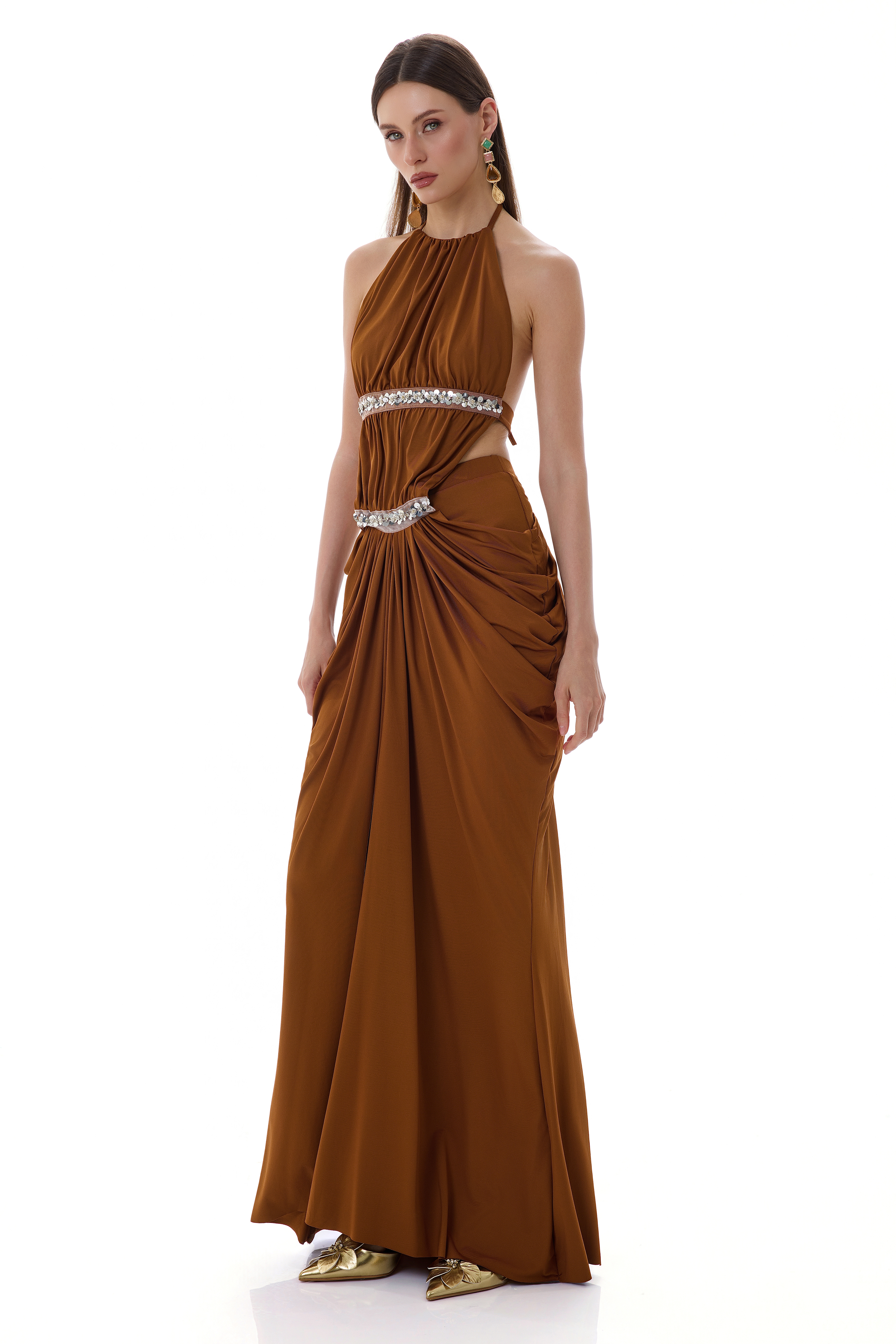Jersey Sequin Slit Maxi Dress