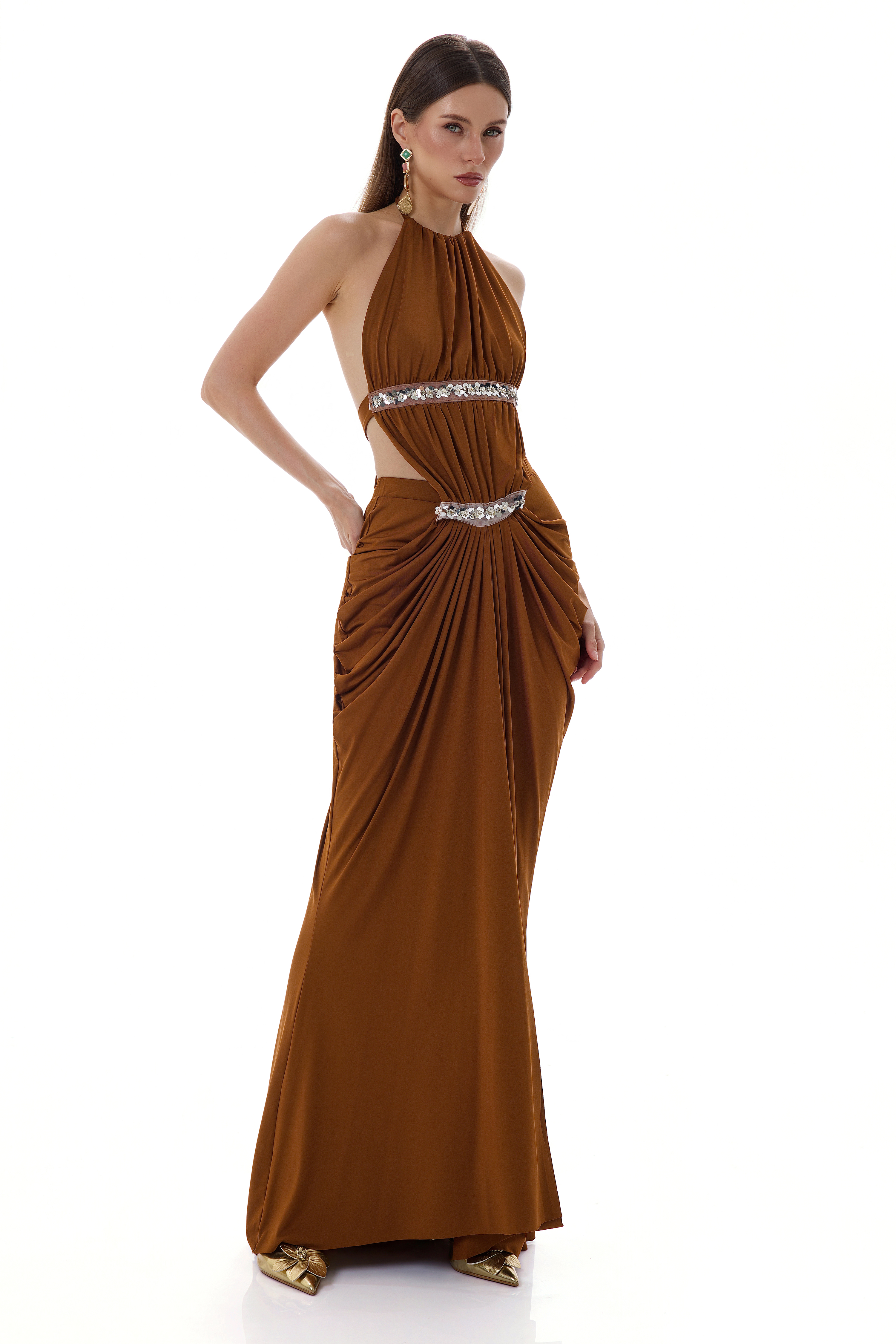 Jersey Sequin Slit Maxi Dress
