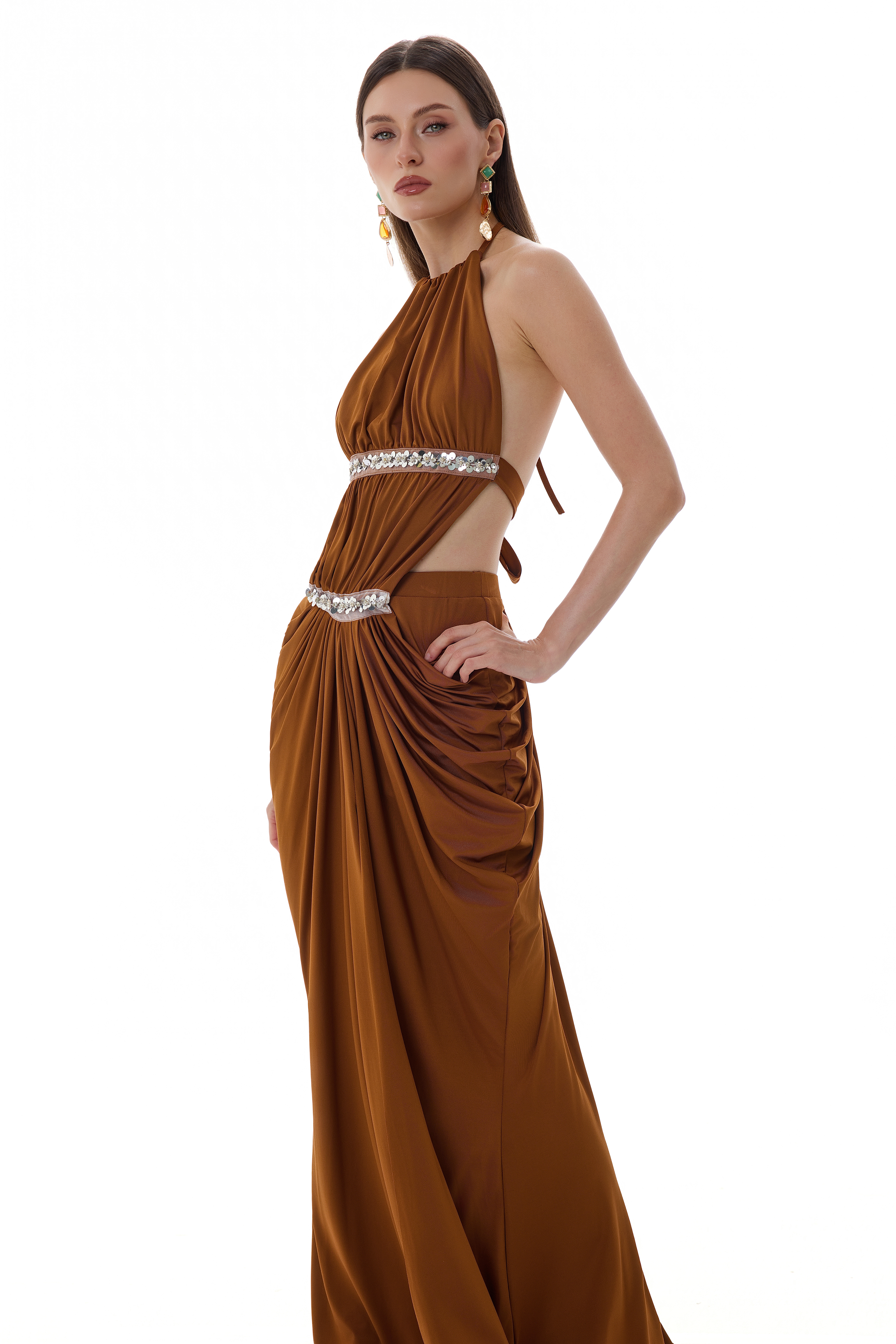 Jersey Sequin Slit Maxi Dress