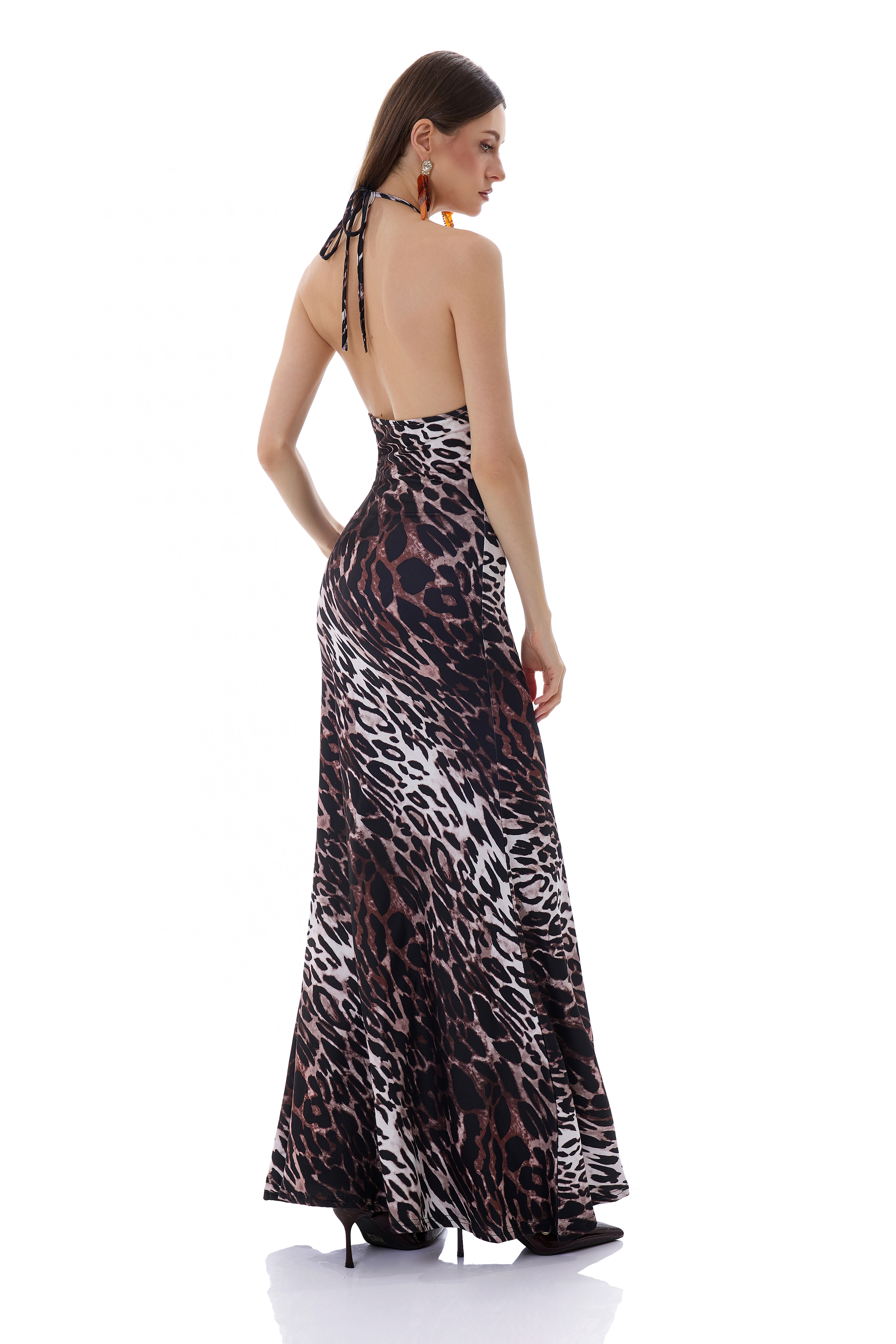 Leopard Print Cut-Out Sleeveless Maxi Dress