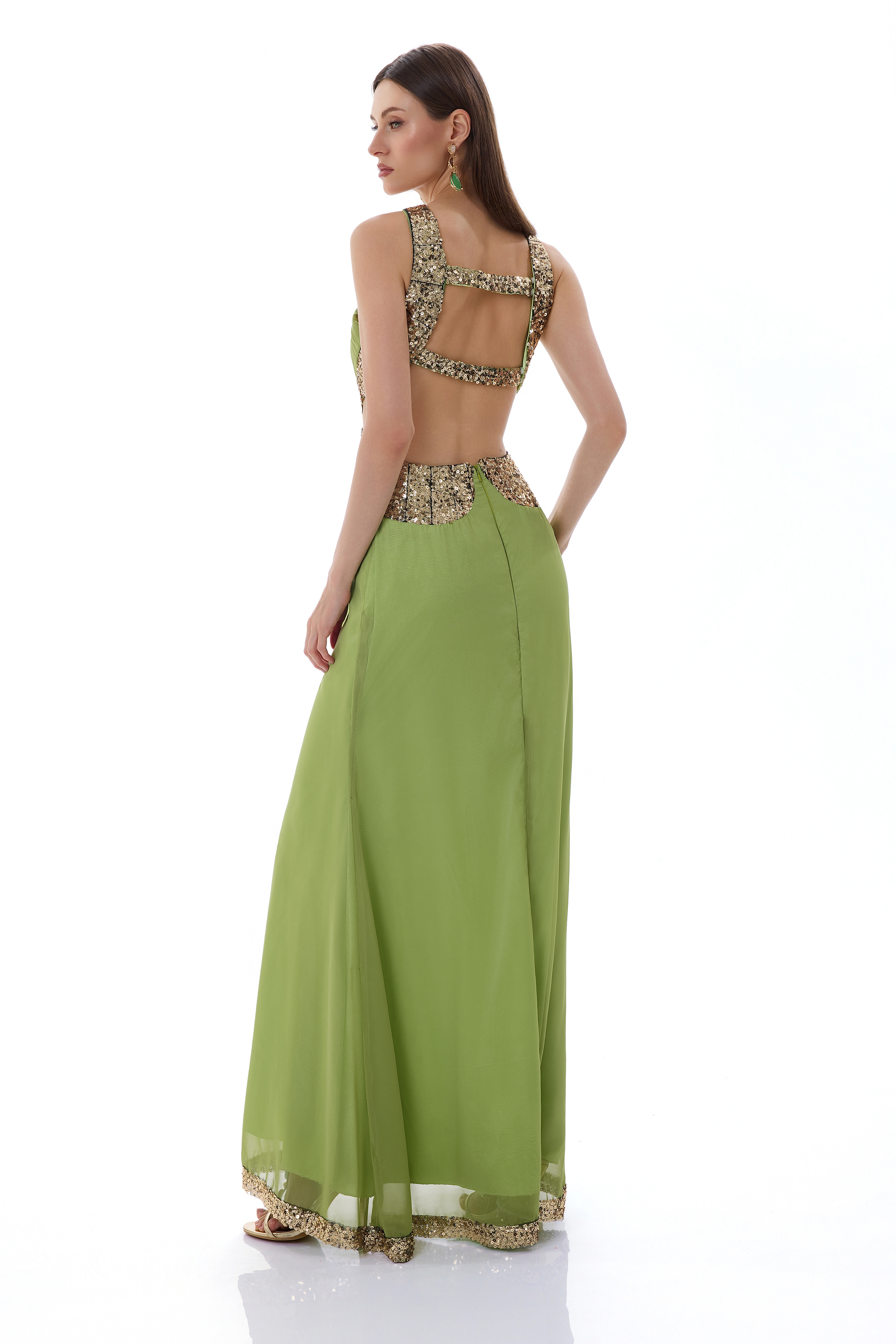 Chiffon Luxury Splicing Sequin Backless Maxi Dress