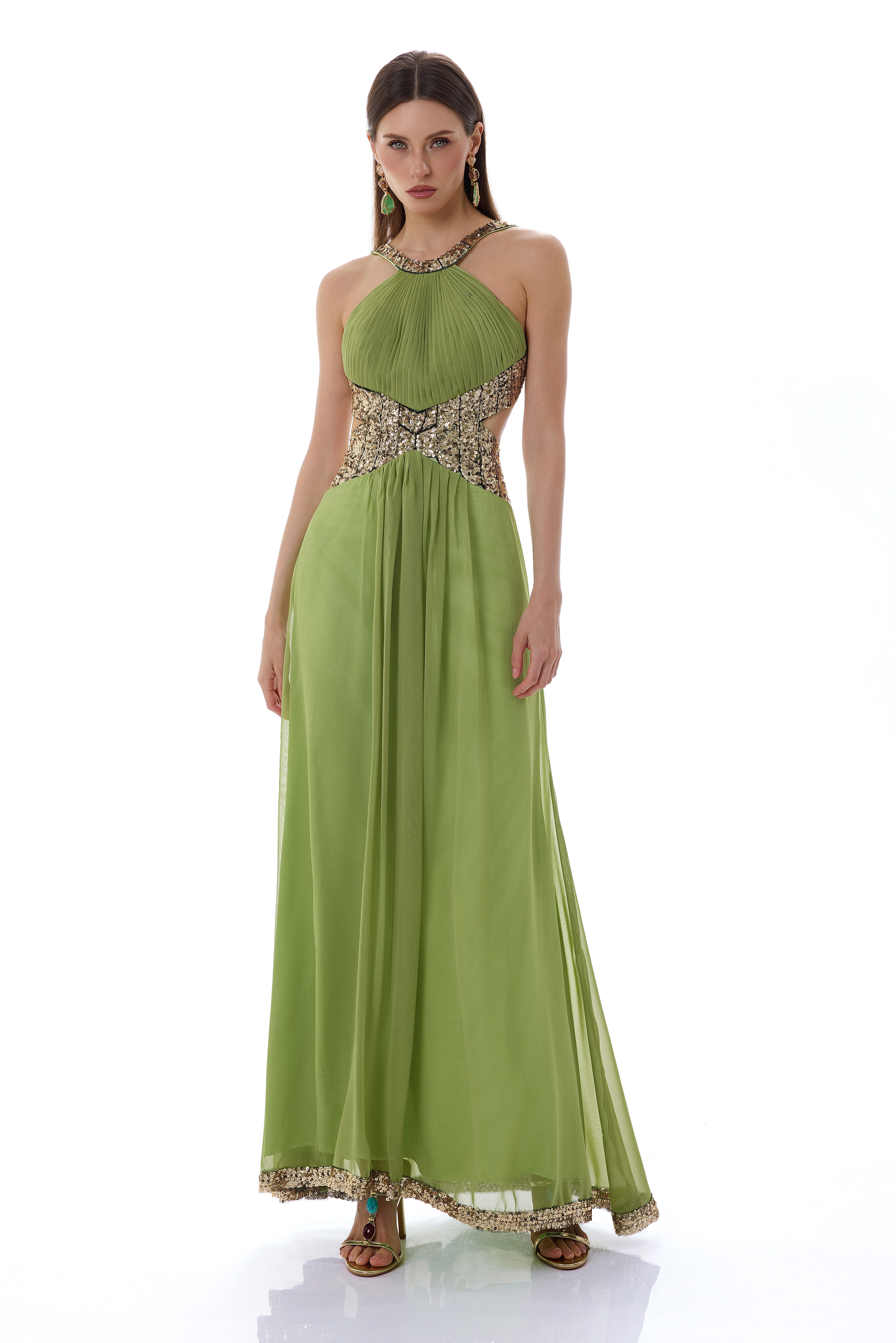 Chiffon Luxury Splicing Sequin Backless Maxi Dress