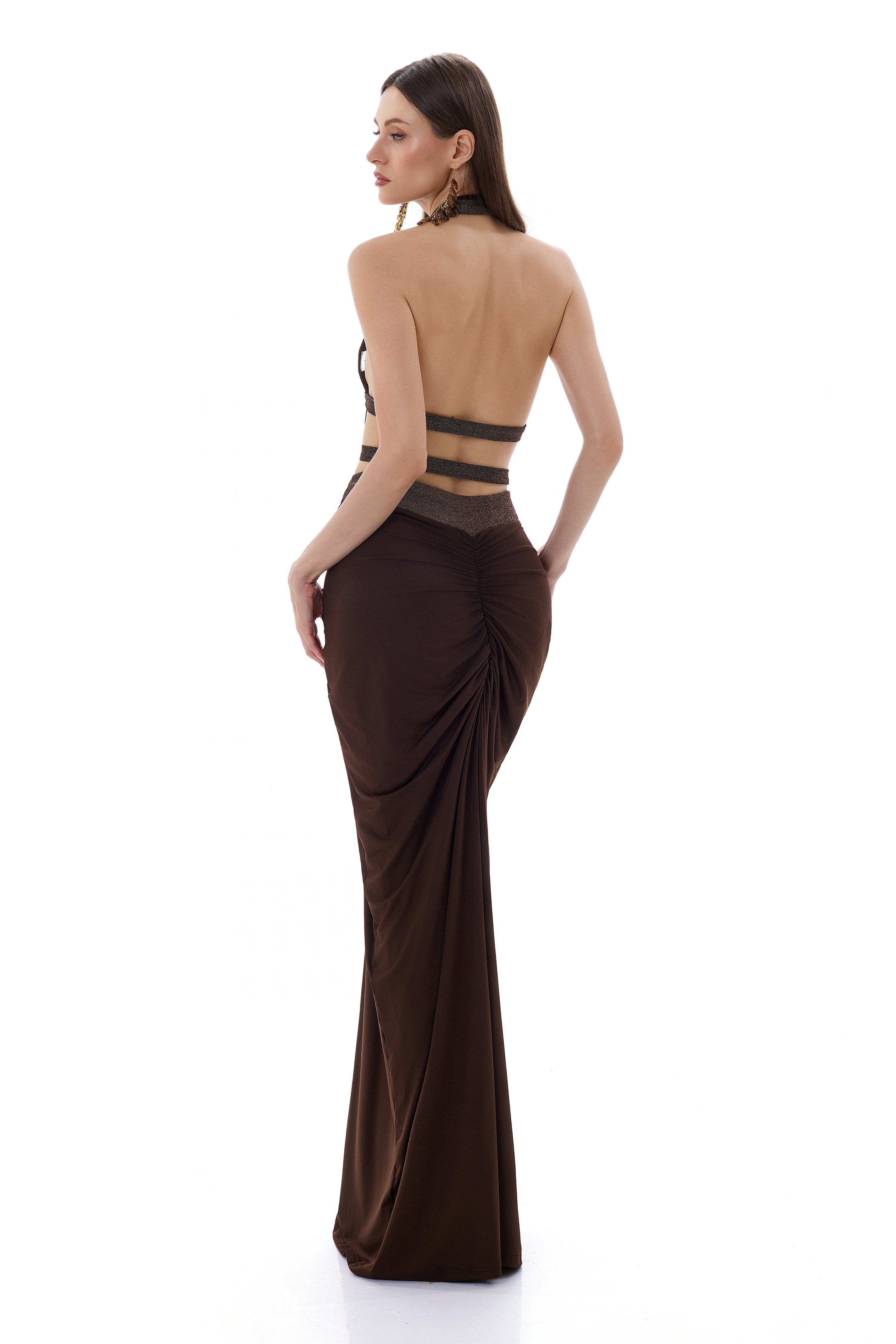 Jersey Splicing Luxury Halter Neck Top & Maxi Skirt Set
