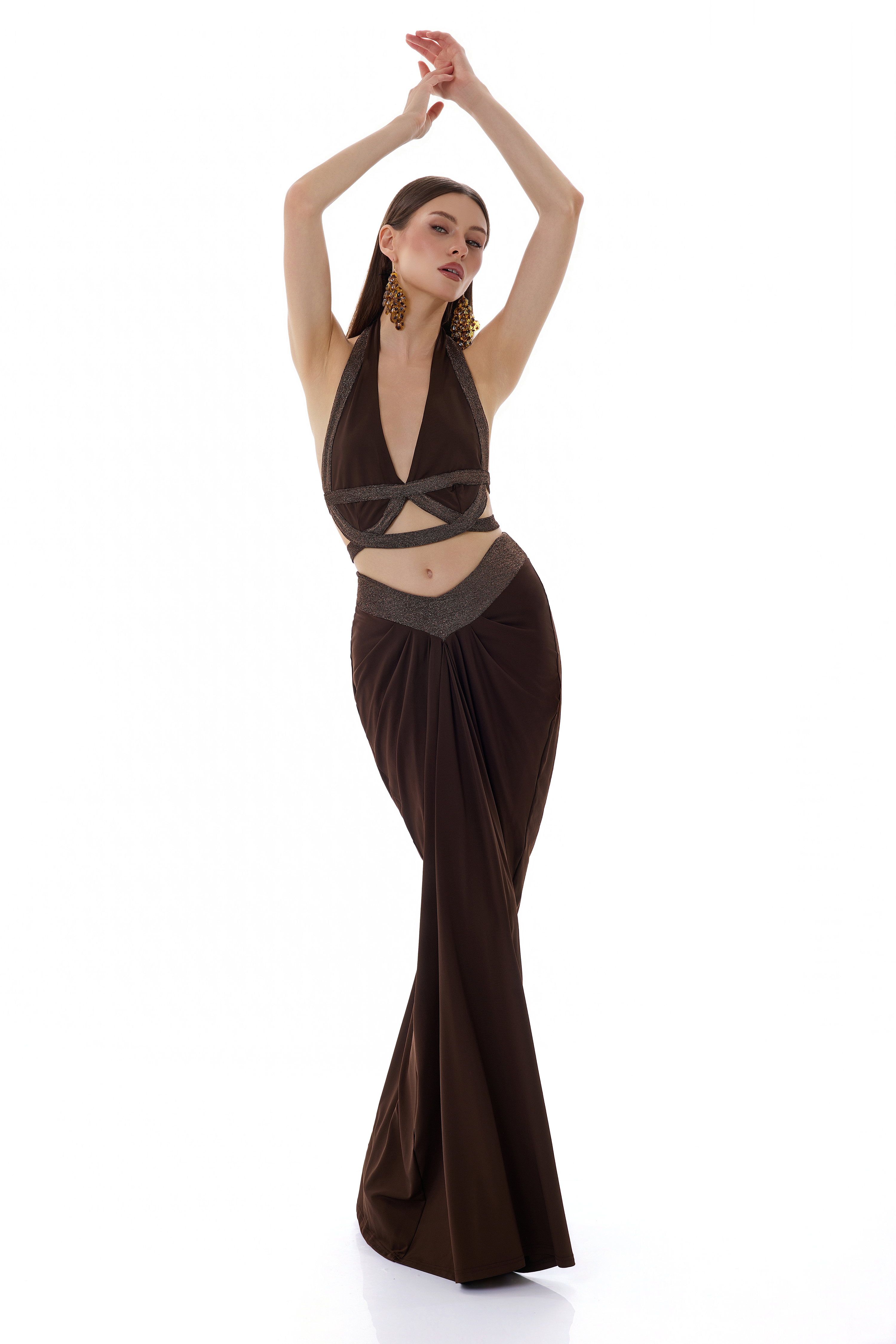 Jersey Splicing Luxury Halter Neck Top & Maxi Skirt Set